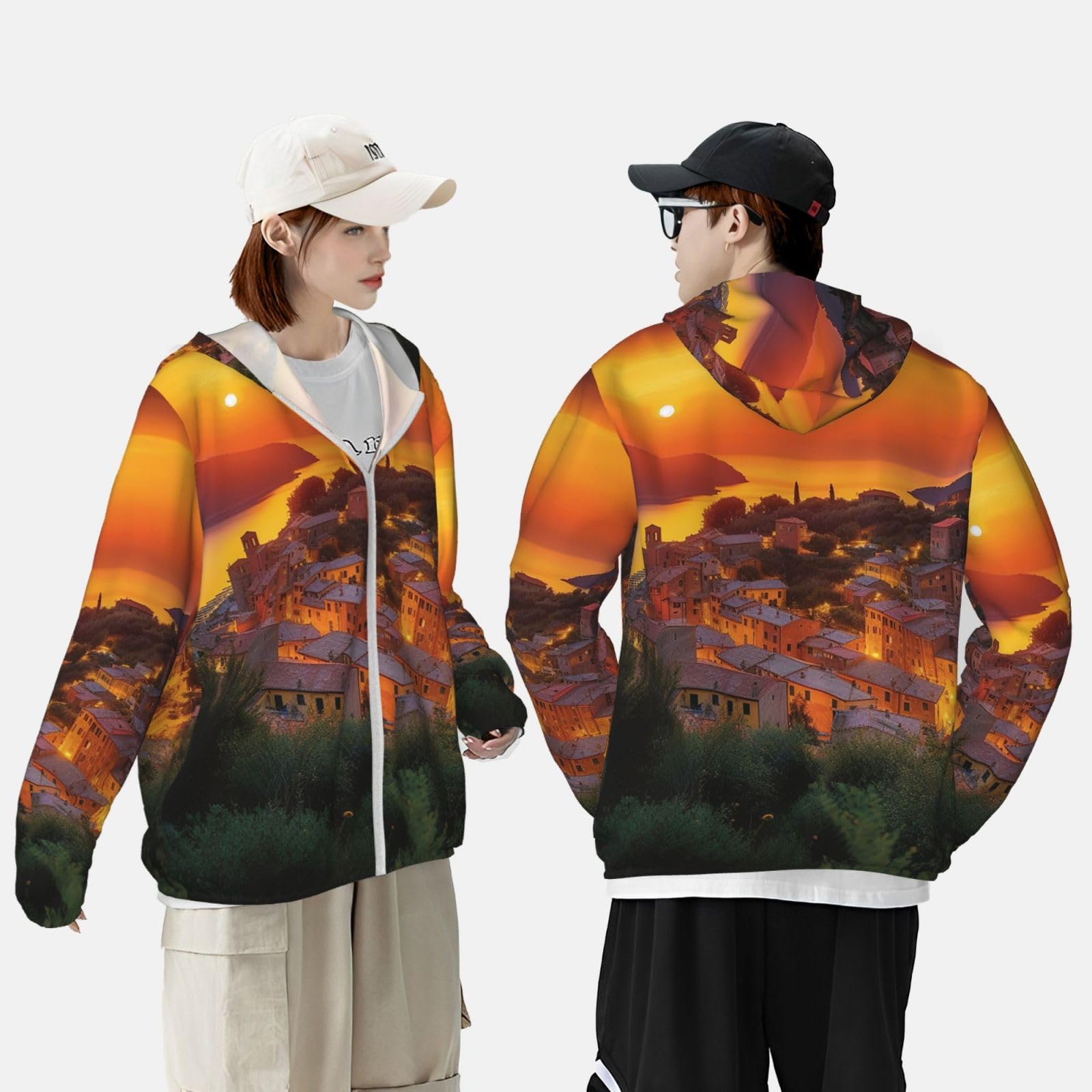 NONHAI Men's Sun Protection Jacket UPF 50+ Full Zipper Long Sleeve UV Hoodie Shirt Italian Sunset Women's Outdoor Jacket