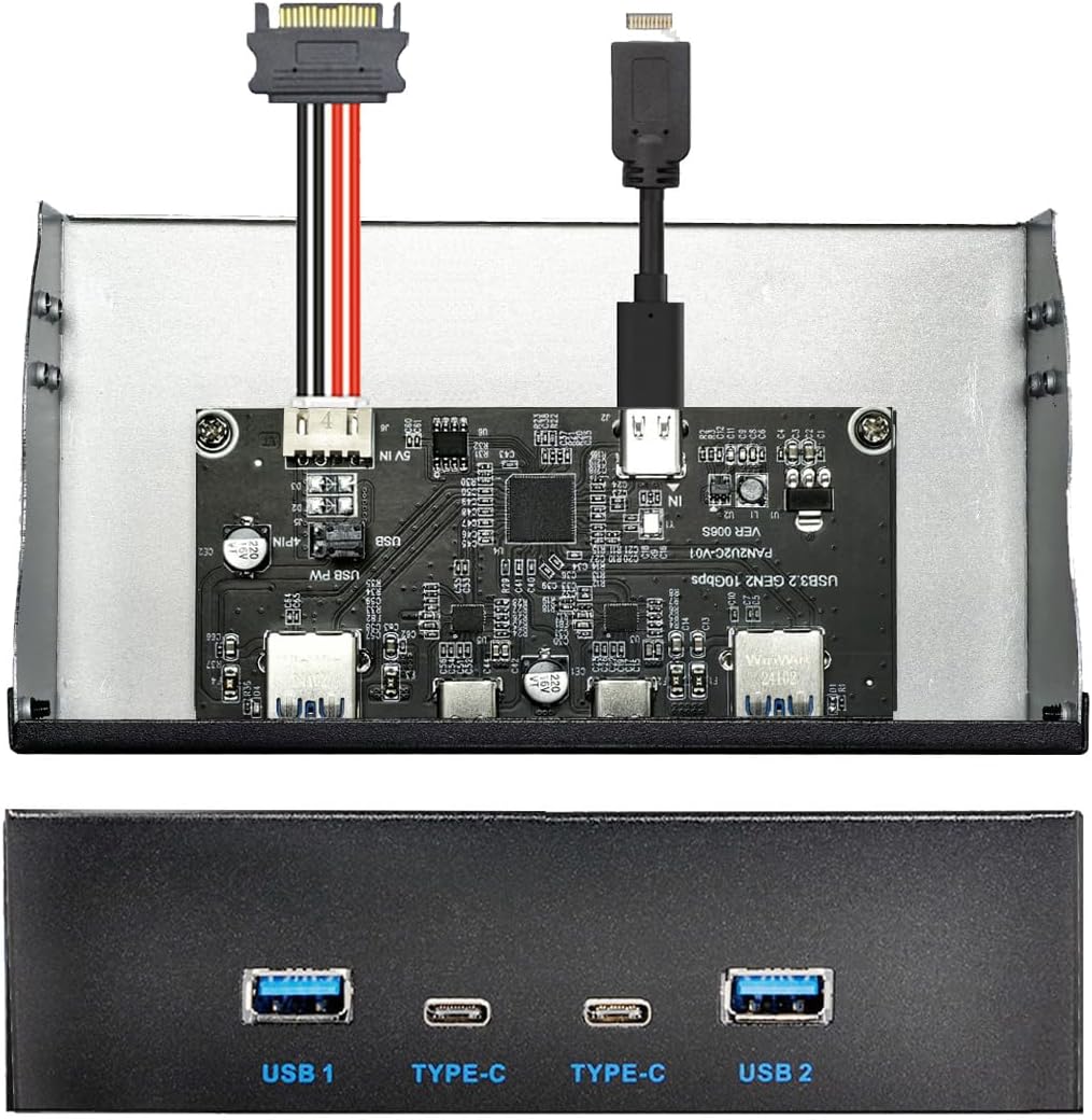 NFHK 10Gbps USB 3.1 Type-A & Type-C HUB 4 Ports Front Panel to Motherboard Type-E Connector Cable 10Gbps for 5.25" CD-ROM Bay Tray