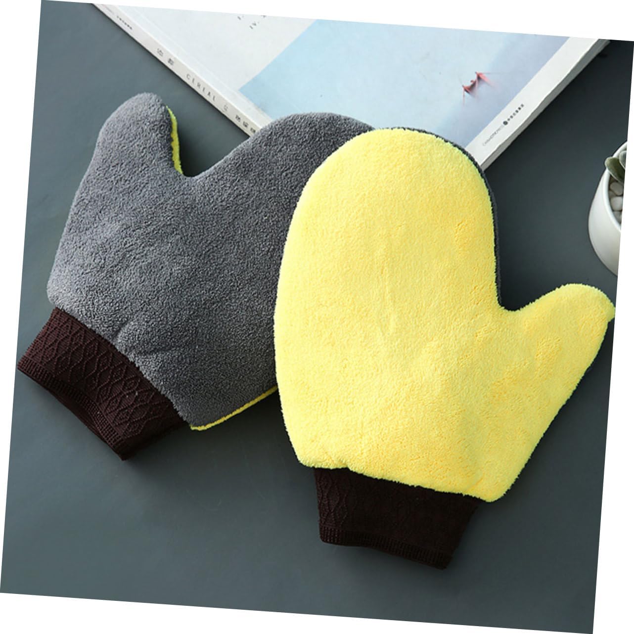 CHILDWEET 4pcs Chenille Car Wash Mitts Microfiber Wash Mitten Dual Side Car Glove for Auto Detailing