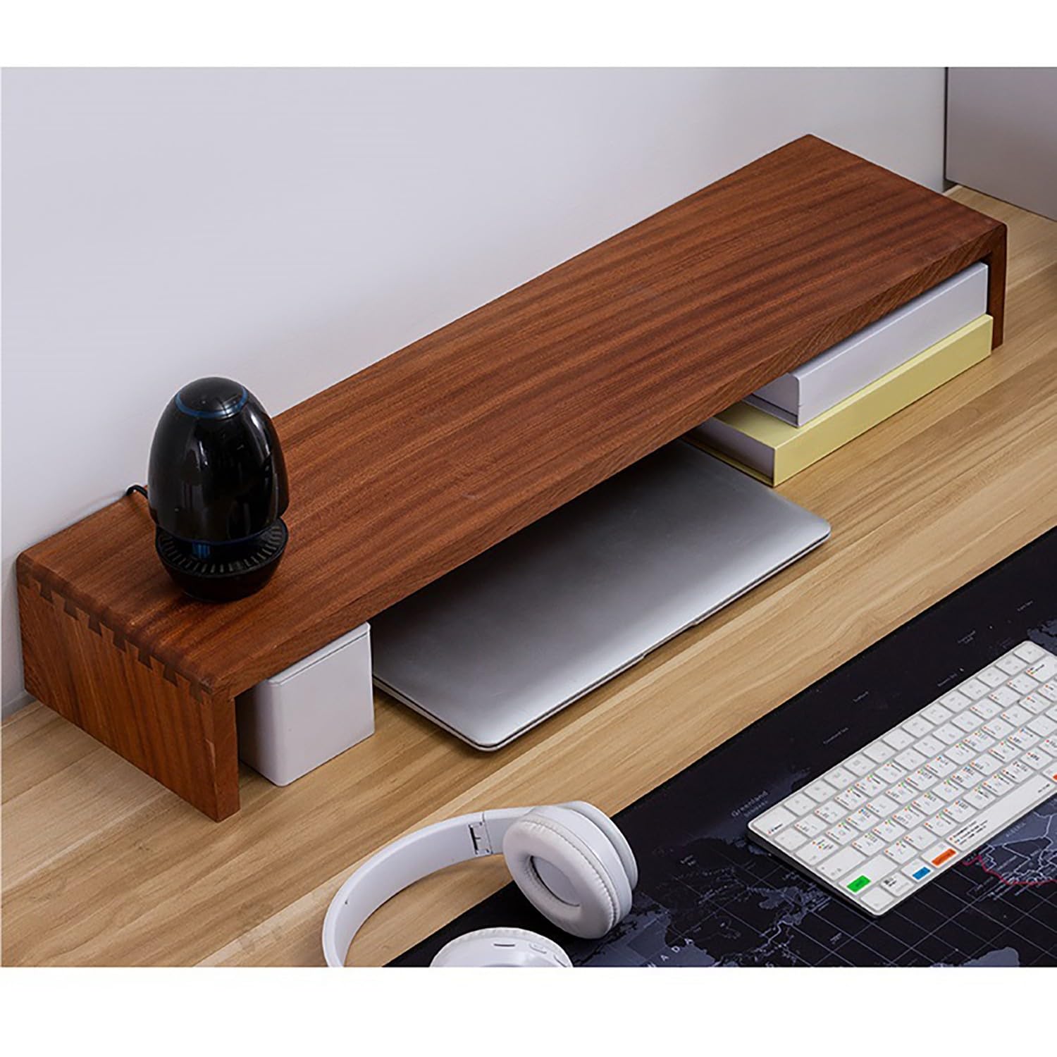 Podwyższony stojak All-In-One z litego drewna orzechowego na ekran, podstawka pod biurko do komputera i telewizora, oszczędność miejsca na biurko (50 x 20 cm)
