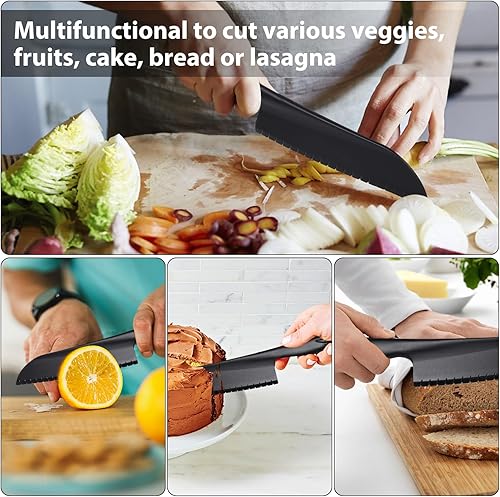 Miniatura 3 de ChaLeeMoo Cuchillo de nailon de 11 pulgadas para sartenes antiadherentes, cuchillo de cocina grande de plástico para cortar pan, pasteles, lasaña de