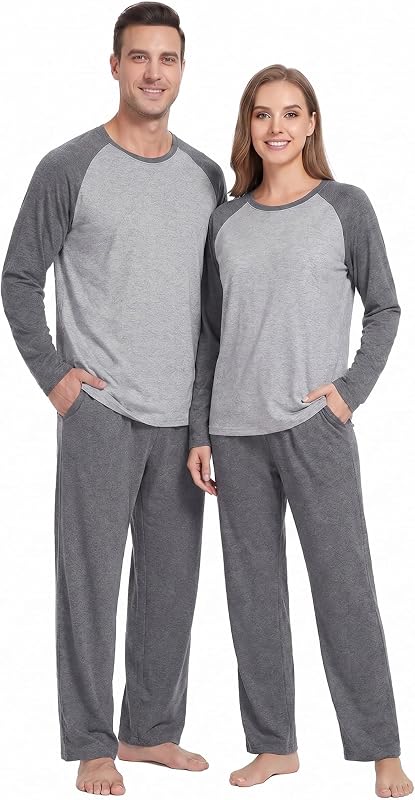 PrinStory Men's Pajama Sets Loungewear Sleepwear Pjs Lightweight Long Sleeve Shirts and Bottoms Soft Comfy Sleep Sets S-4XL