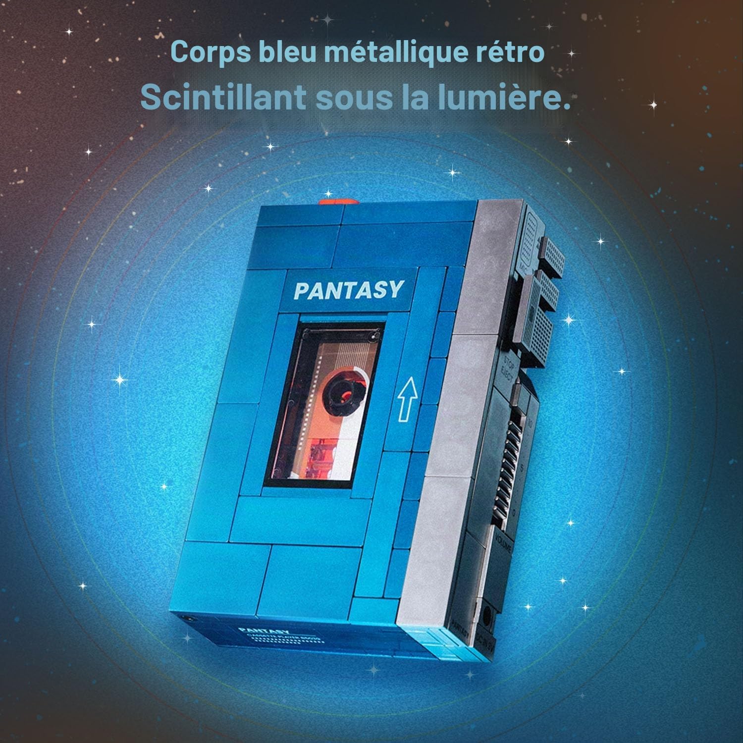 PAN TASY Lecteur Cassette Rétro, Jeu de Construction pour Adultes | Cassette amovible, commandes mobiles et format compact de 15 cm, modèle vintage nostalgique à construire et exposer
