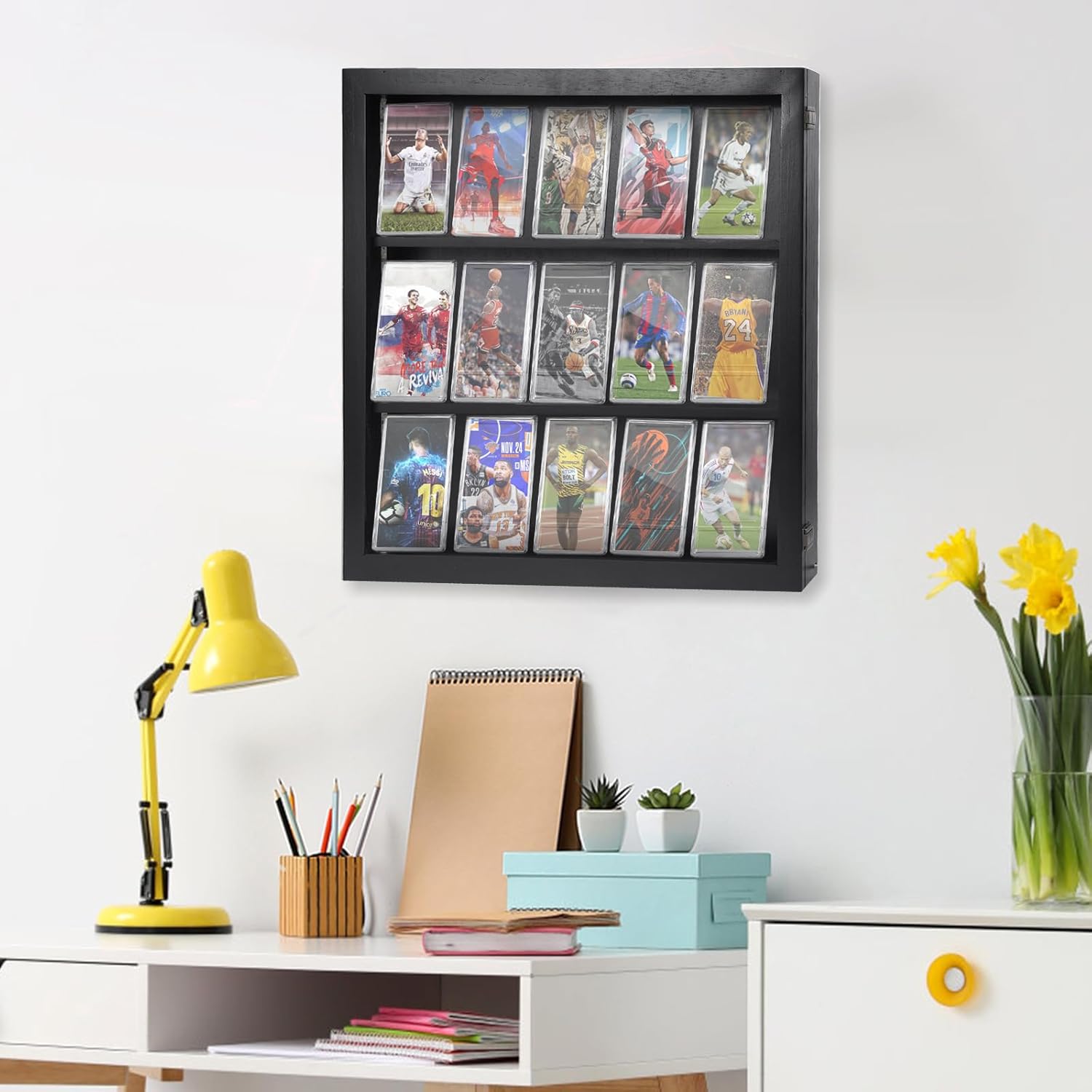 Sports Card Display Case with LED Light - PSA Graded, Football, Trading Wall Display - Adjustable Warm and Cold Lighting Settings