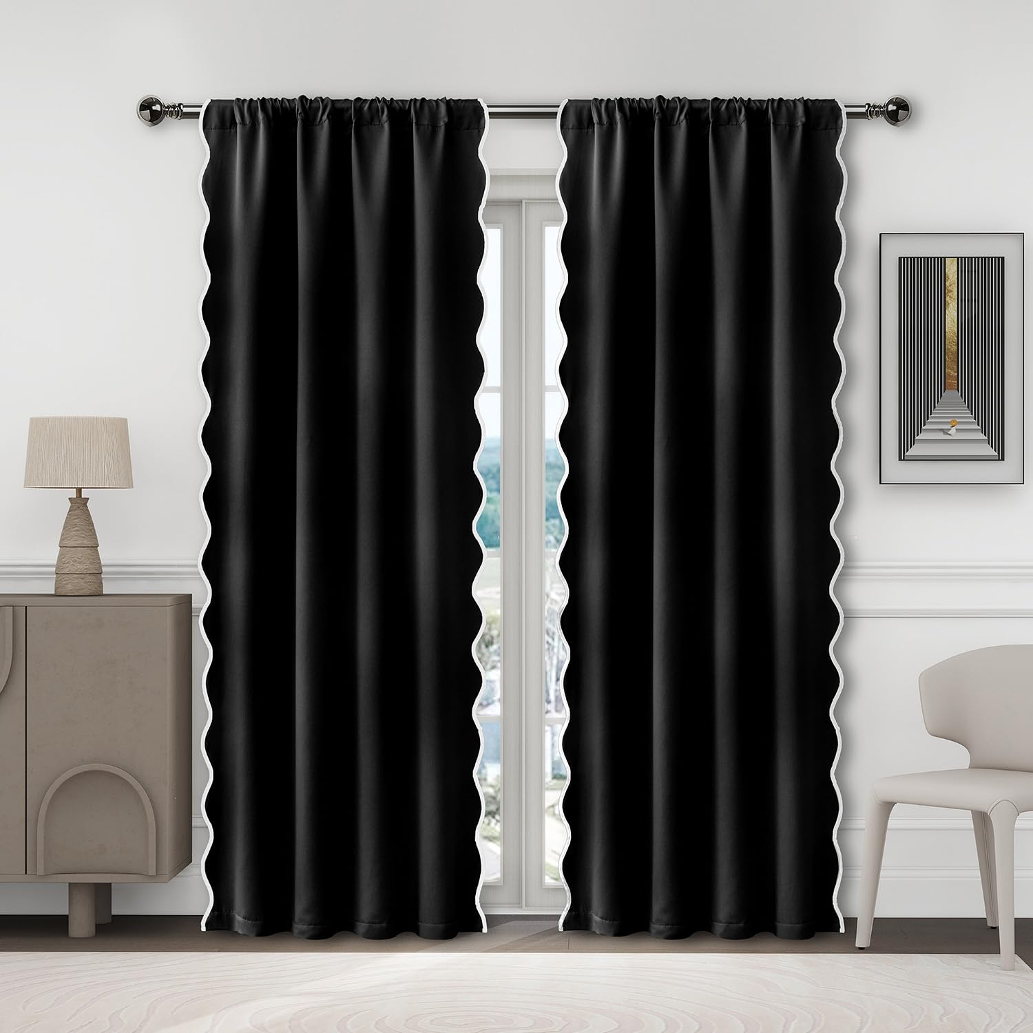 カーテン PSD4003 Amazon.com: Homechoice Decor Black and White Scallop Edge Window