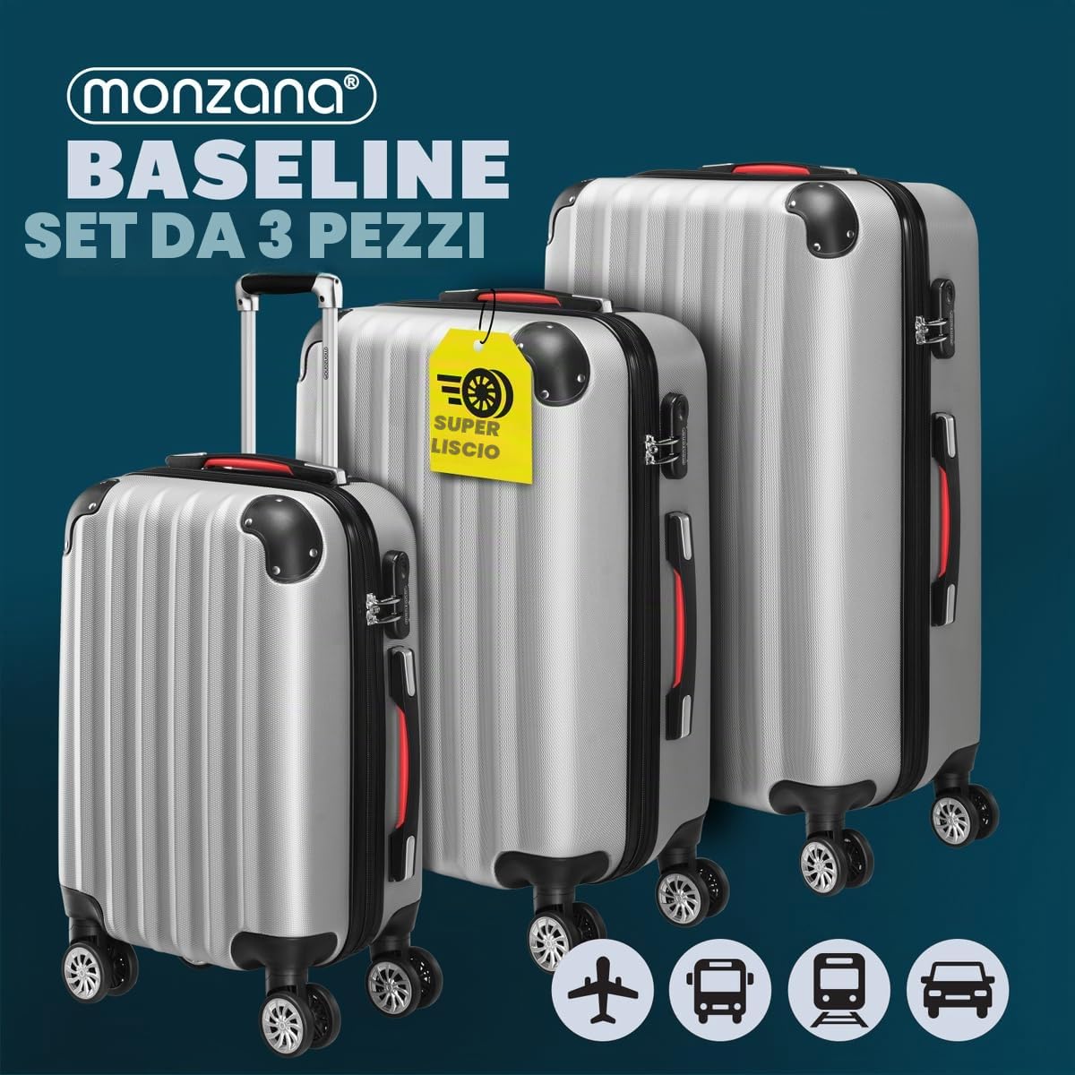Monzana Valigie Set di 3 pezzi m l xl trolley valigie rigide leggere lucchetto bagaglio a mano viaggio grigio