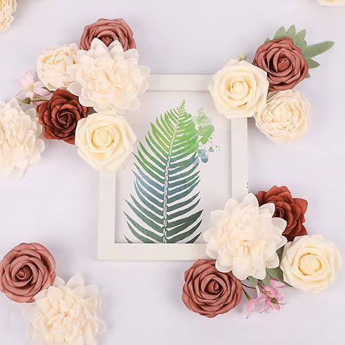 Miniatura 7 de N&T NIETING Juego de cajas combinadas de flores artificiales, rosas sintéticas, ramos de flores y decoraciones florales para decoración rústica del