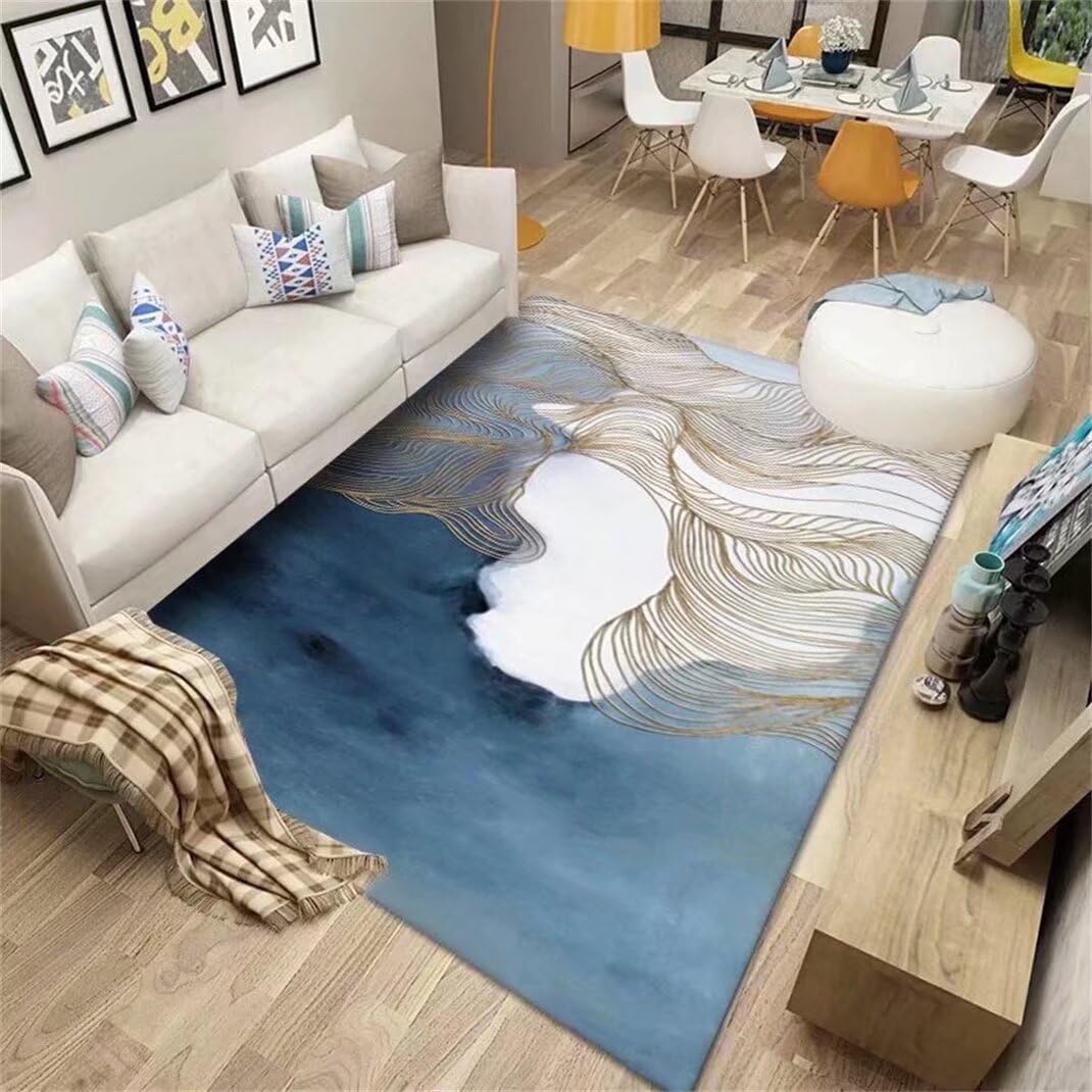 Tapis lavable en machine antibactérien pour salon moderne bleu