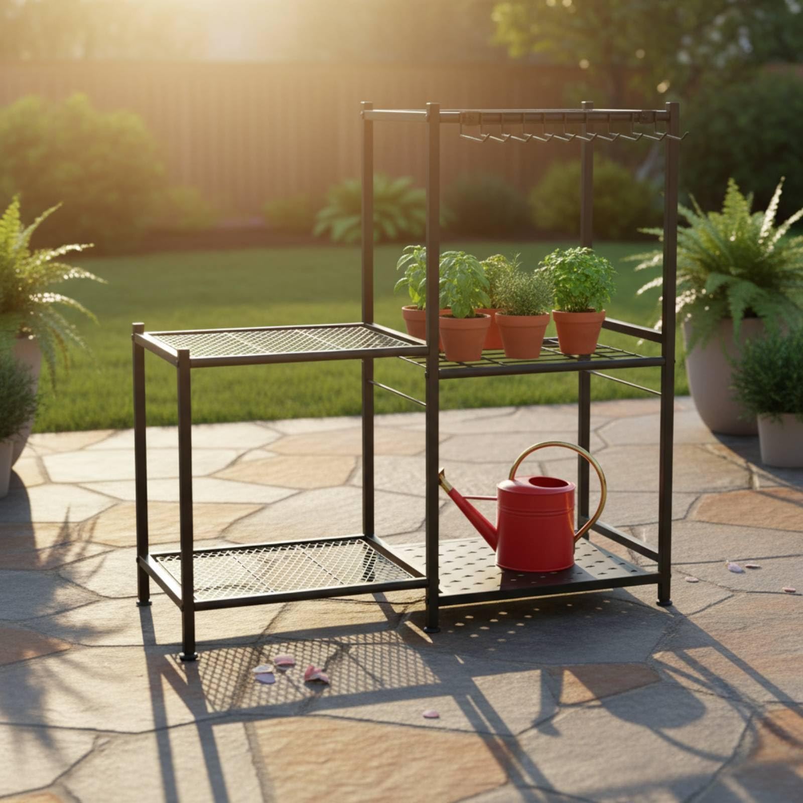Organisateur D'outils Métallique Acier Range Outils Jardin Autoportant Rangement Extérieur pour Garage