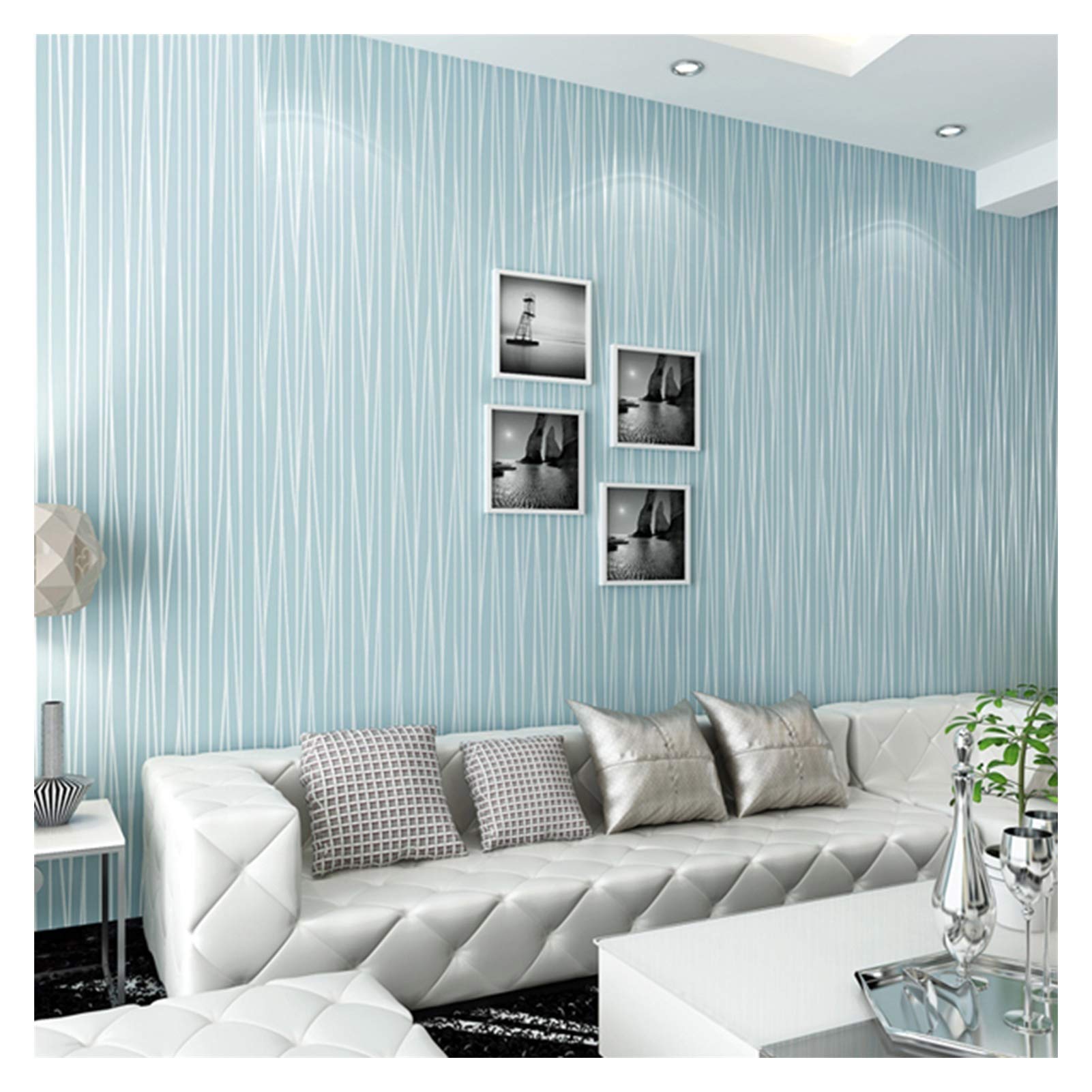 Papier peint auto-adhésif non tissé 3D rayé décoration salon 53cm
