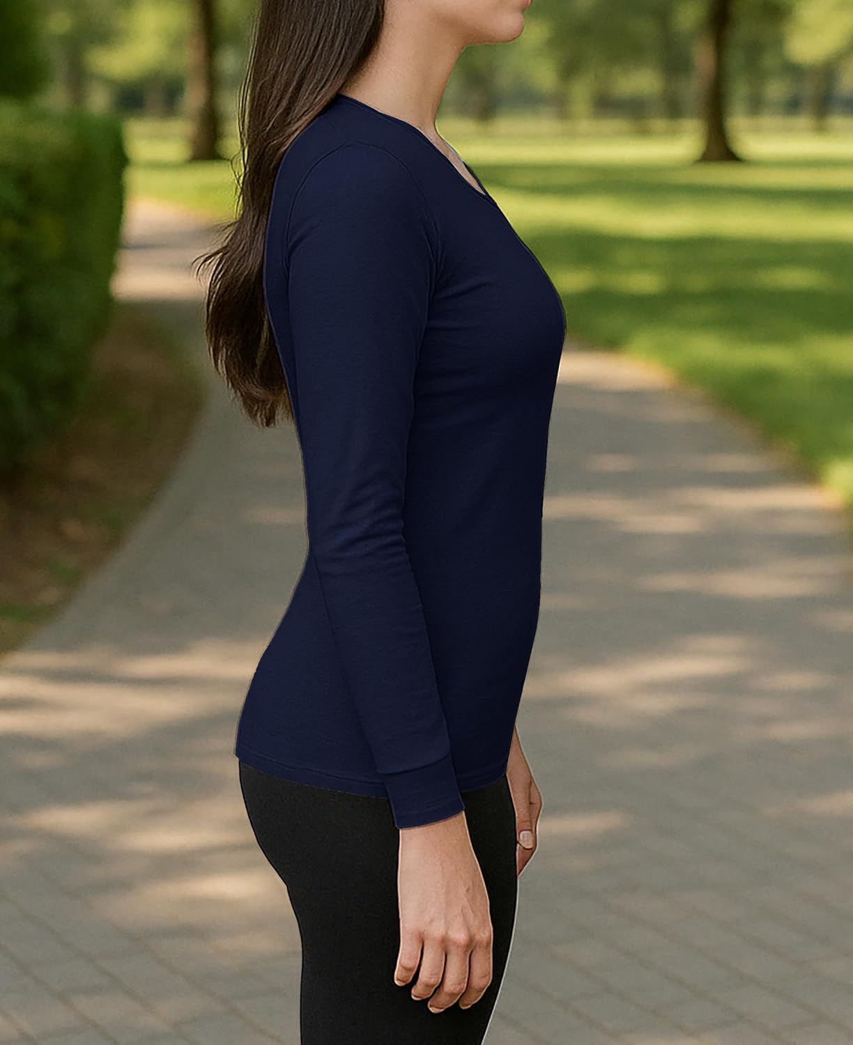 Sexy Basics Women's Cotton Stretch Long Sleeve V- Neck Athletic Tops | Casual & Active Color T Shirts | Multi Packs - Image 4