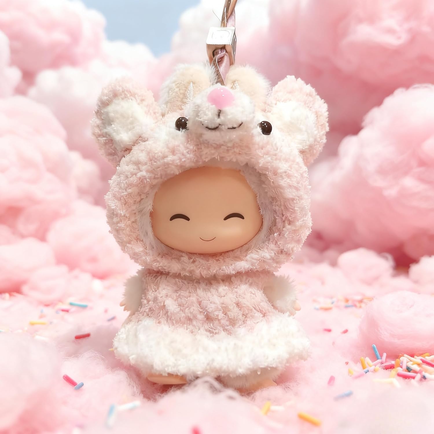 2-Pack Pink Crochet Outfits for 4th Gen Mini 10cm Dolls – Pig & Bear-Themed Costumes Compatible with Labubu