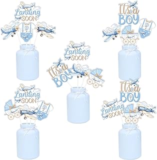 Vintage Airplane Baby Shower Decorations 24Pcs Airplane Party Centerpiece Stick Landing Soon Baby Shower Decorations Plane Aircraft Aviator Party Adventure Awaits Decoration for Pregnancy