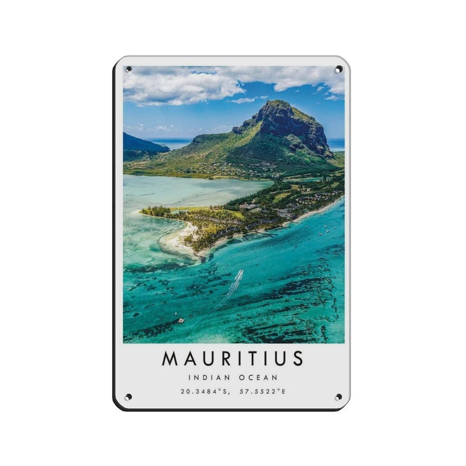 Mauritius Travel,Mauritius Poster Retro Poster Metal Tin Sign Chic Art Retro Iron Painting Bar People Cave Cafe Family Garage Poster Wall Decoration 8x12inch(20x30cm)