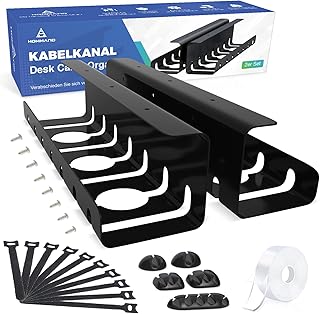Under Desk Cable Management Tray 2 Pack, HOMMAND Sturdy Steel Cable Tray Under Desk Self Adhesive and Drilling Mounting, Desk Cable Tidy Tray for Keeping Cable Desk Tidy, for Office and Home