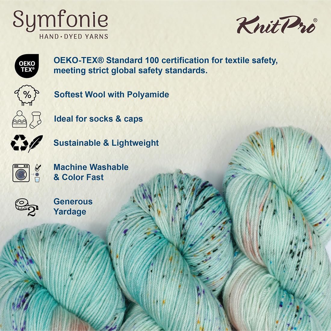 KnitPro Symfonie Fingering Weight Hand Dyed Variegated Yarn Skein | Extra Fine Merino Wool & Polyamide Blend for Knitting & Crocheting, Oeko-TEX Certified 400m, 100g | Terra Bonnie Blooms