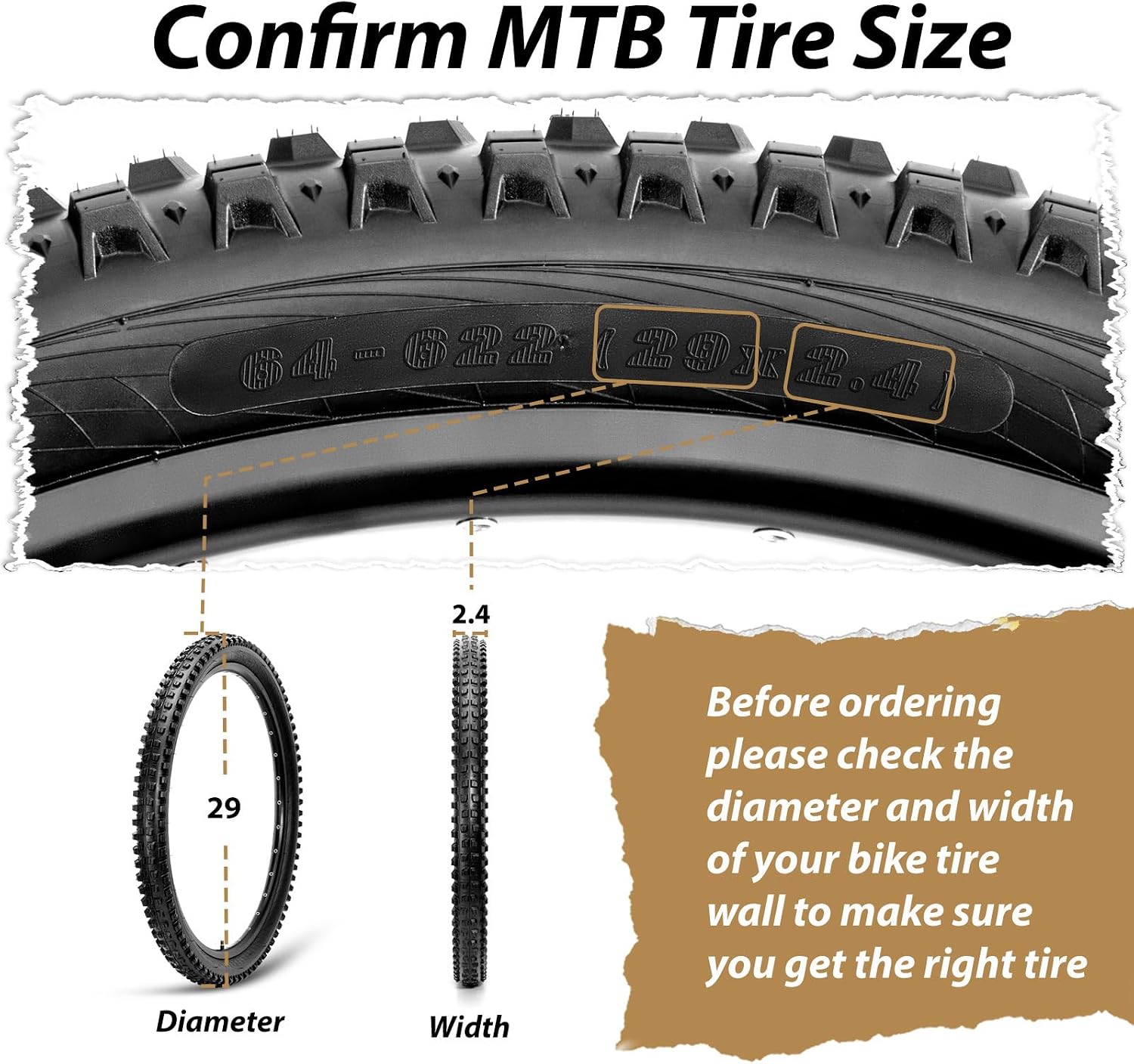 Condition photo showing New/Like New for mohegia mountain bike tires set: 2 pack 26x2.4/27.5x2.4/ 29x2.4 inch folding bicycle tires replacement and pair 26/27.5/29 inch inner tubes schrader valve with tire levers