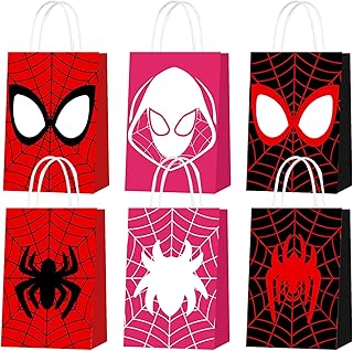 18 PCS Spider Birthday Party Favor Gift Bags with Handle Miles Morales Gwen Goodie Bags Party Decorations Spidey Themed Kids Adults Birthday Party Supplies