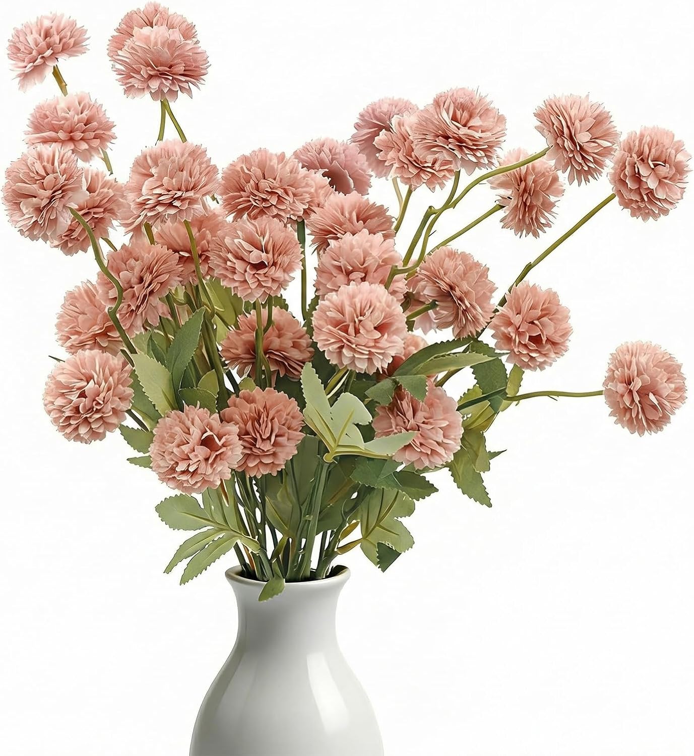 8pcs Blush Pink Fake Silk Pompon Mum Artificial Flowers,Mini Artificial Chrysanthemums with Stems,Faux Flowers For Vase,for Wedding Centerpieces, flower arrangements, vase fillers, and home decor