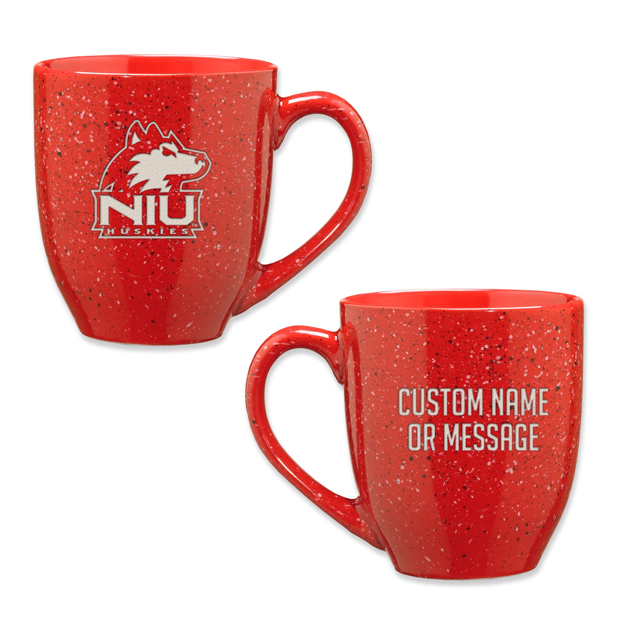 Rico Industries NCAA Northern Illinois Huskies Red Personalized 16 oz Team Color Laser Engraved Speckled Ceramic Coffee Mug