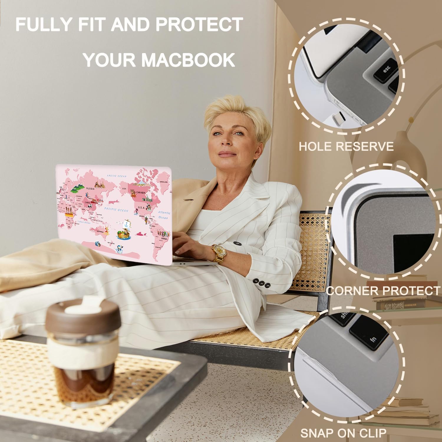 Laptop Cover for New MacBook Air 13 inch M4 M3 M2 2025 2024 2023 2022 A2681 A3113 A3240 Retina/Touch ID,Protective Hard Shell Computer Case for MacBook Case Air 13,Pink Map - Image 6