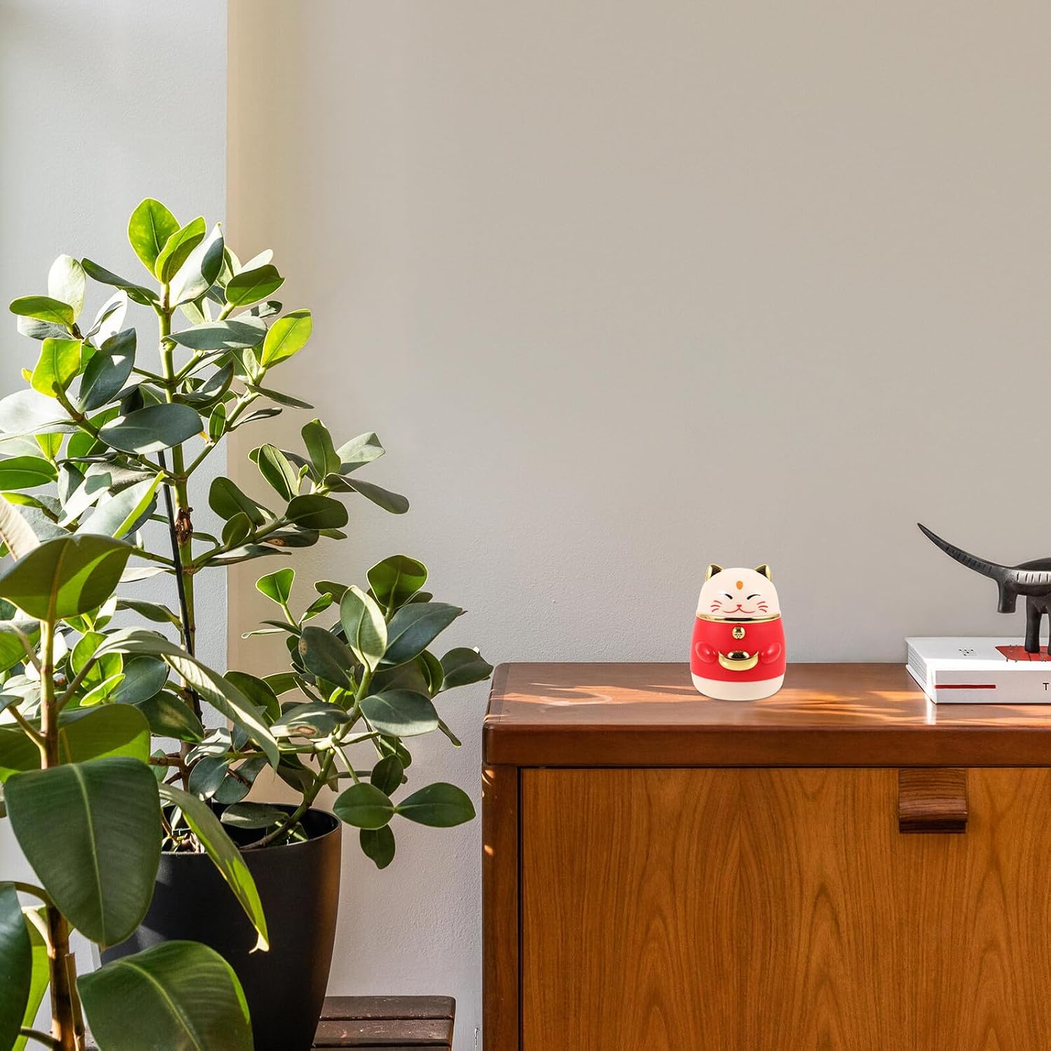 Mikinona Fortune Cat Press-type Toothpick Dispenser Red Plastic Toothpick Holder Automatic Pop-up Desktop Container for Home Kitchen image 3