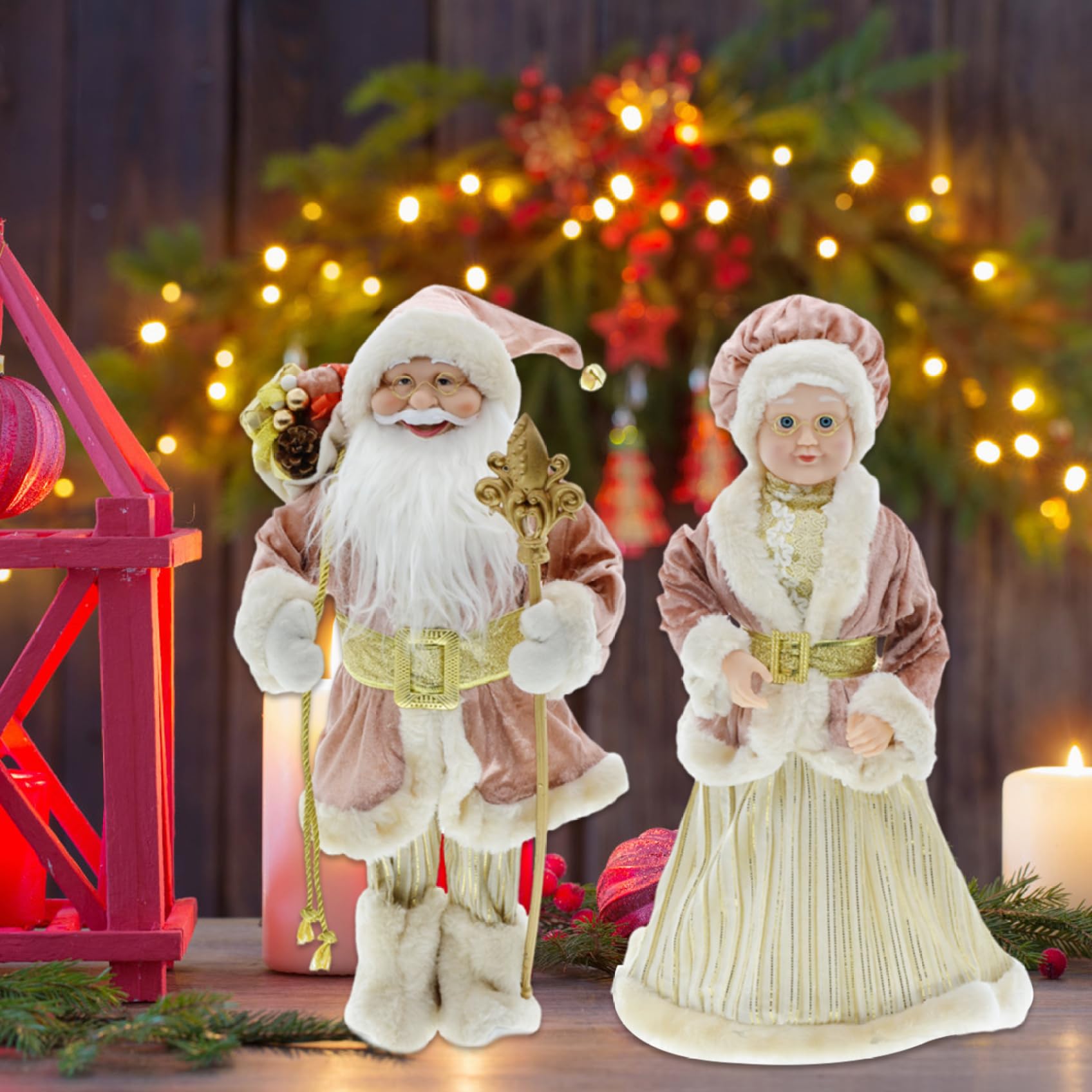 Weihnachtsmannfiguren, 2 Stück, 45,6 cm, realistische, nette Weihnachtsmann- und Weihnachtsfrau-Figuren, süße Weihnachtsmann-Puppe, Ornament für Fenstertisch, Weihnachtsdekoration, Geschenk, Weihnacht