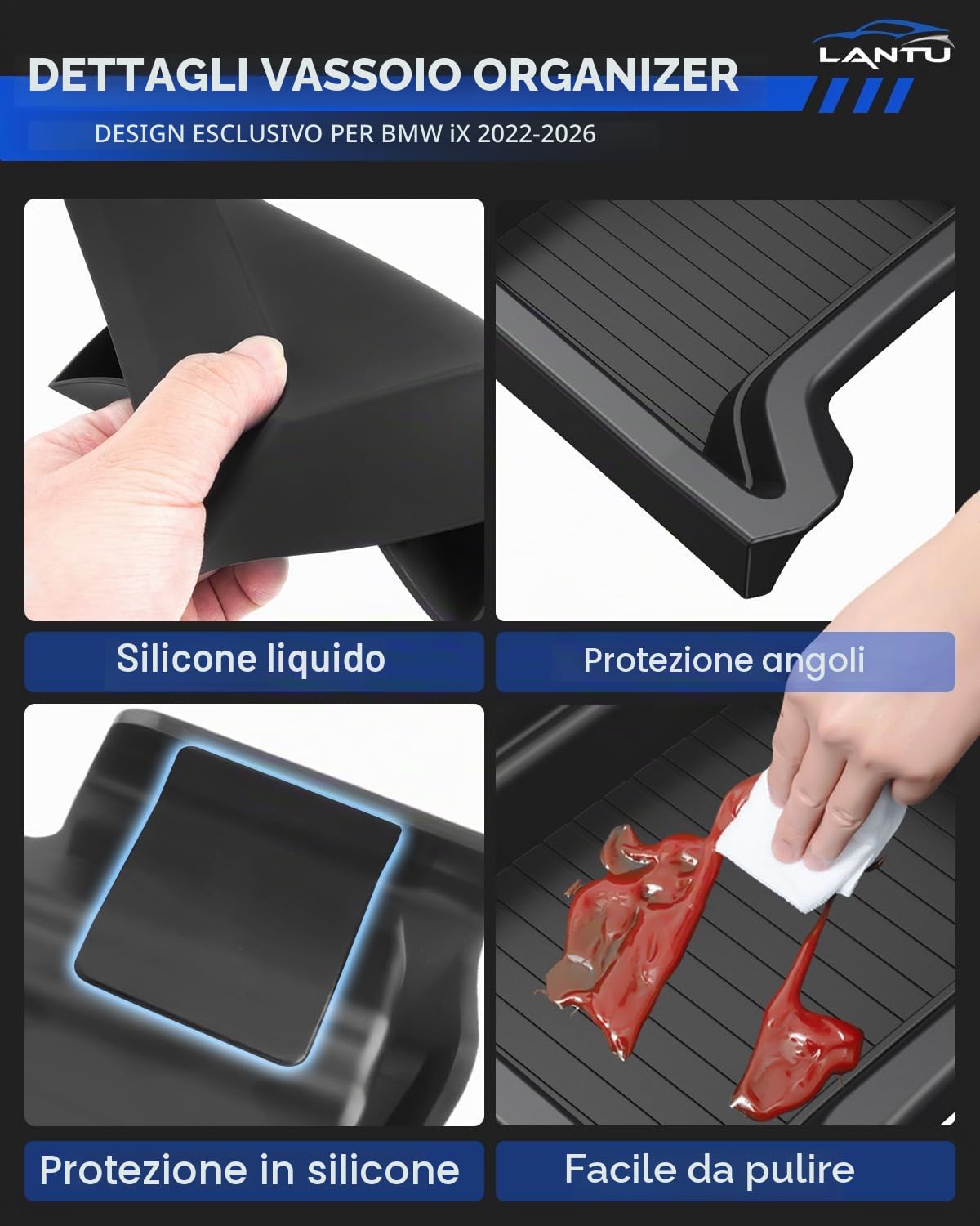 Vassoio Organizzatore per Console Centrale per BMW IX 2022-2026, Scatola Portaoggetti con Anti-Slip Silicone Liquido, Accessorio BMW IX, Design Brevettato (Superiore)
