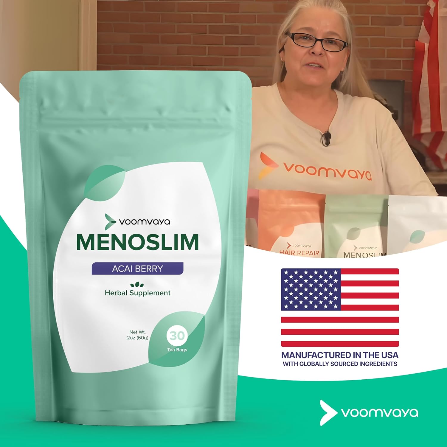 VoomVaya MenoSlim Tea – Menopause & Perimenopause Supplement for Women – Supports Healthy Metabolism & Overall Wellness – Acai Berry Flavor – 30 Tea Bags