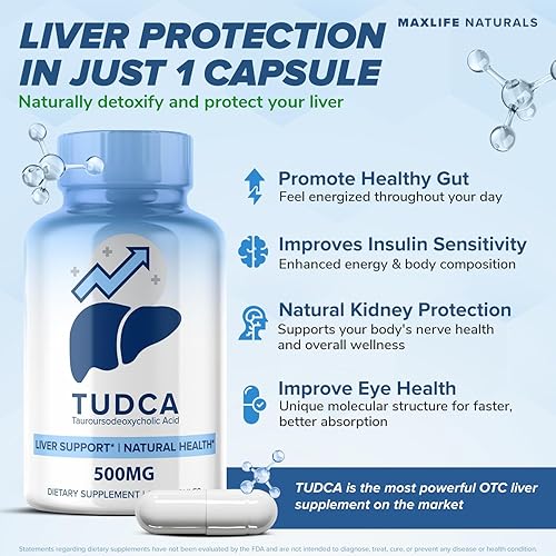 Miniatura 2 de Tudca Suplemento de apoyo hepático de Tudca 500 mg 180 porciones de limpieza hepática Ayuda de rescate hepático Sales biliares  Sal de bilis de