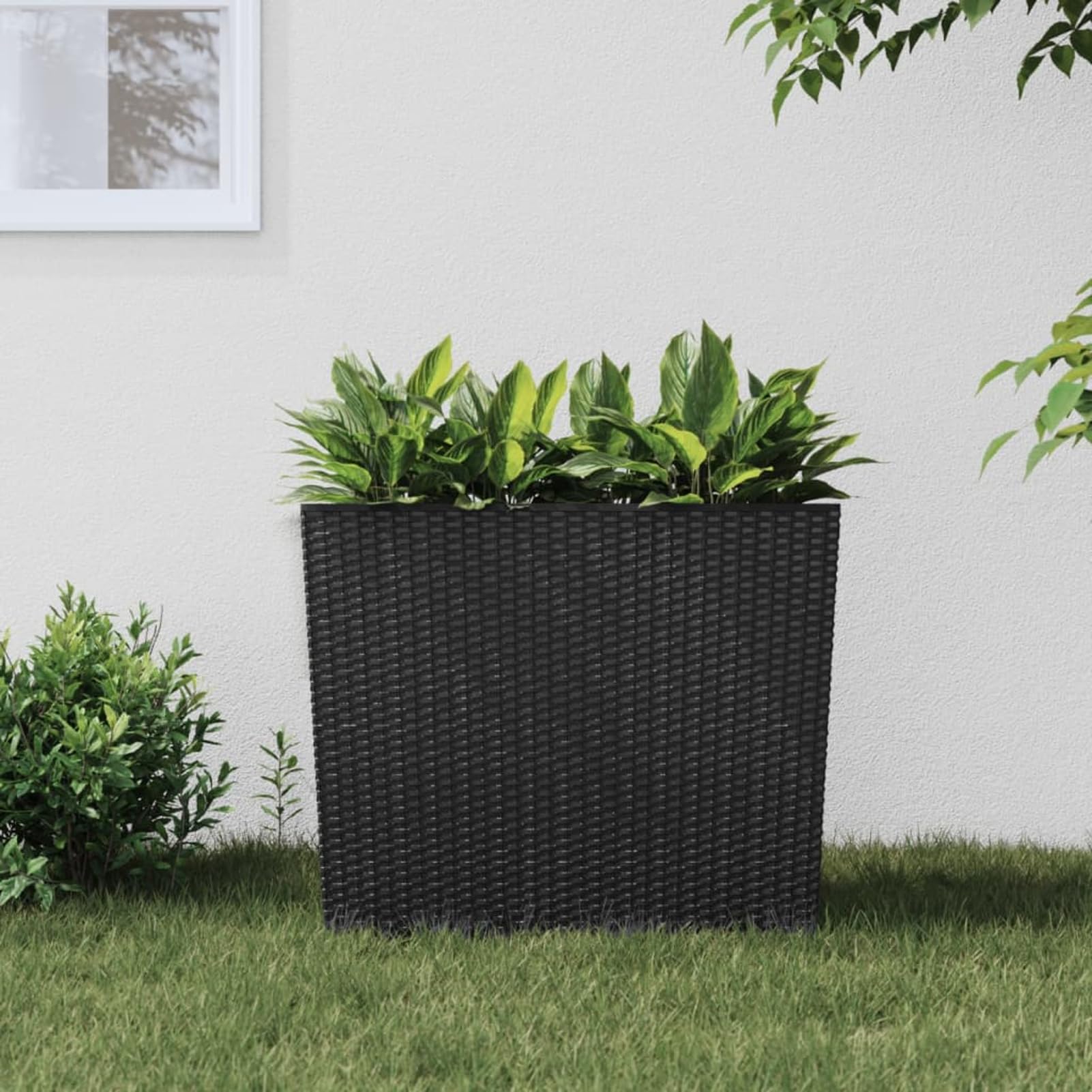 Gecheer Fioriera con Interno Rimovibile, Design Rattan Antracite 58x18x50 cm in PP, Vaso da Giardino Balcone Patio per Piante Fiori Erbe Aromatiche