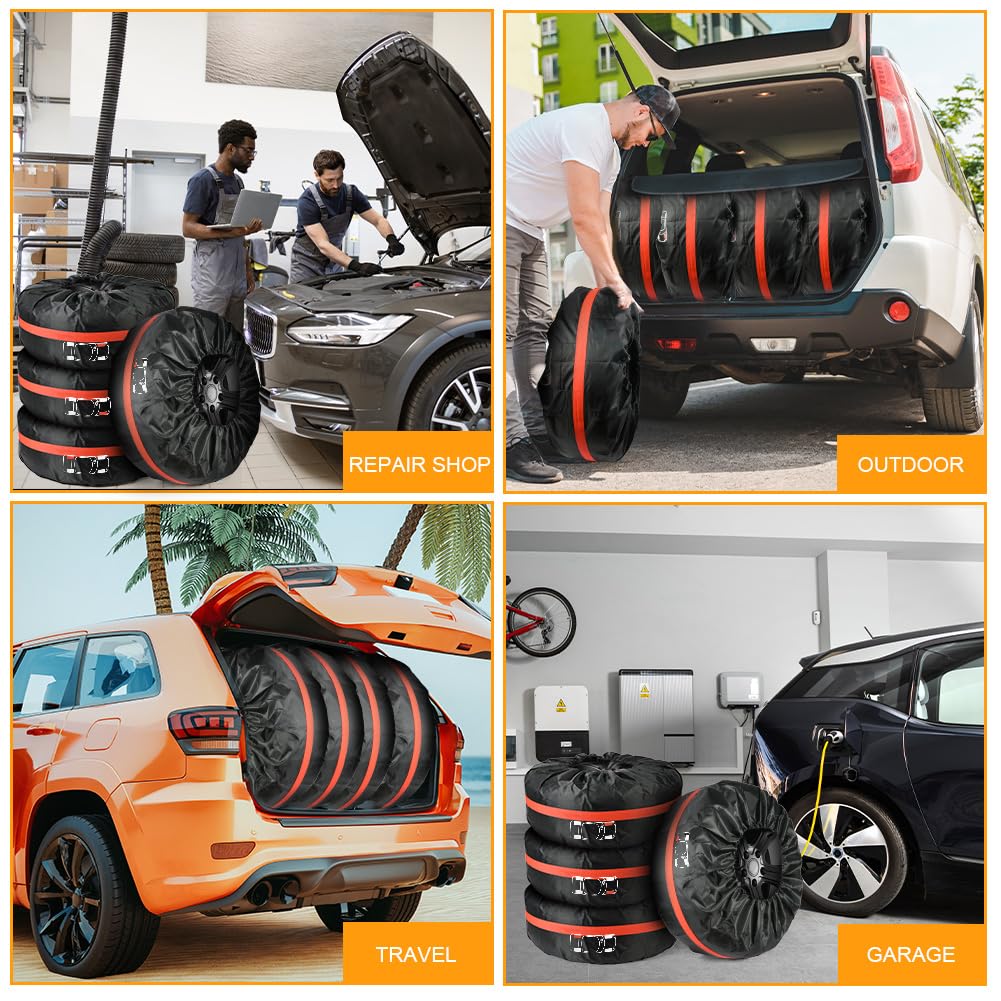 Lot de 4 Housses de Pneus, 19-23" Sacs à Pneus de Voiture, Imperméable Anti-poussière Housses de Protection de Roue de Voiture avec Poignée pour Voiture et SUV (L, Ø80cm)