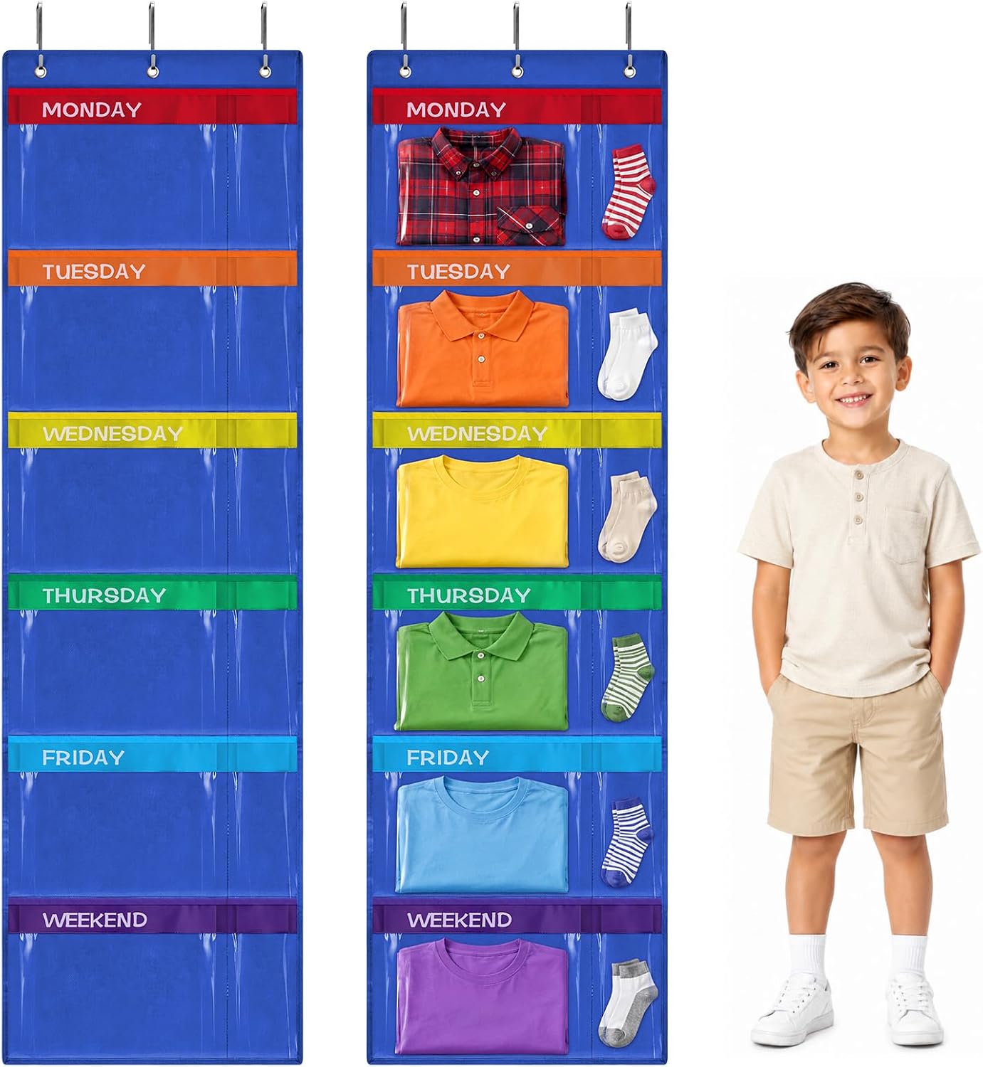 2 Pack Weekly Kids Clothes Organizer with 12 Pockets