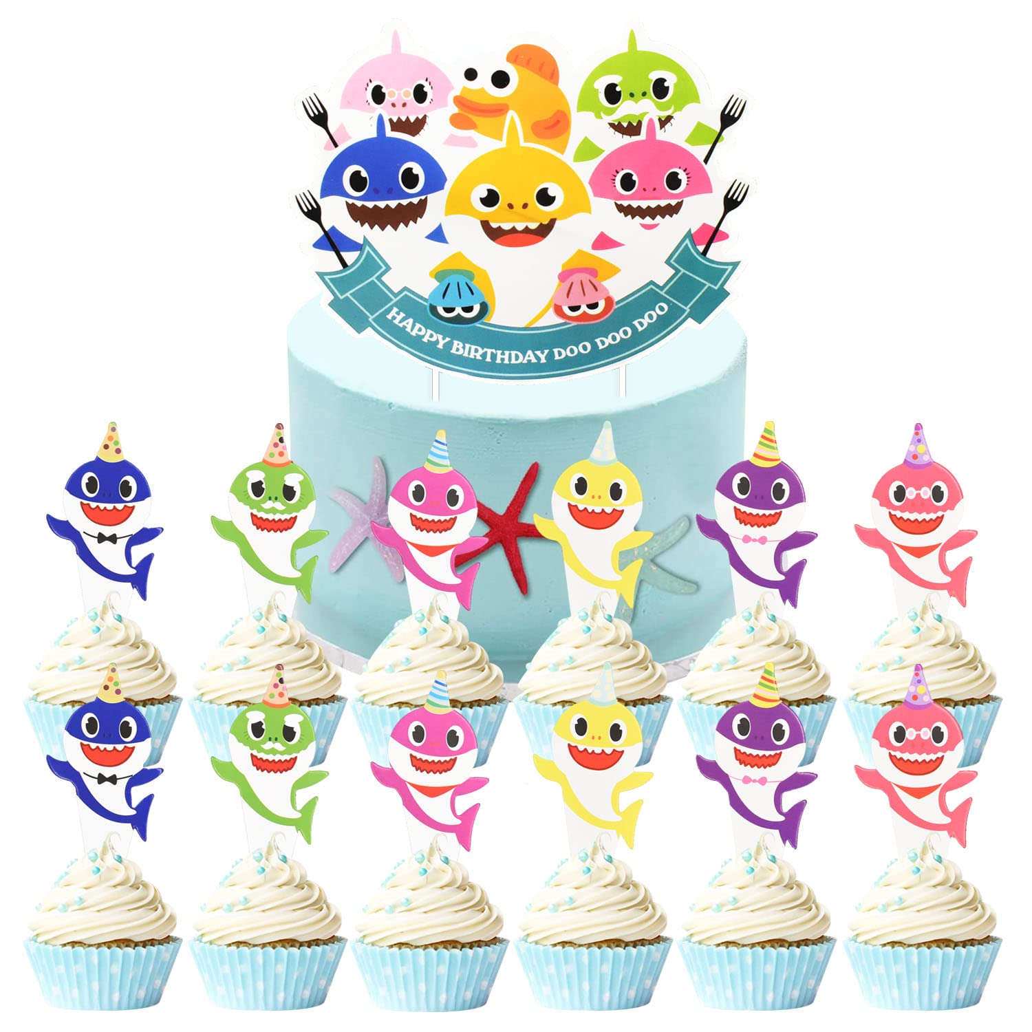 Buy Shark Cake Topper APDDHJ 25 Pieces Shark Birthday Cake Toppers