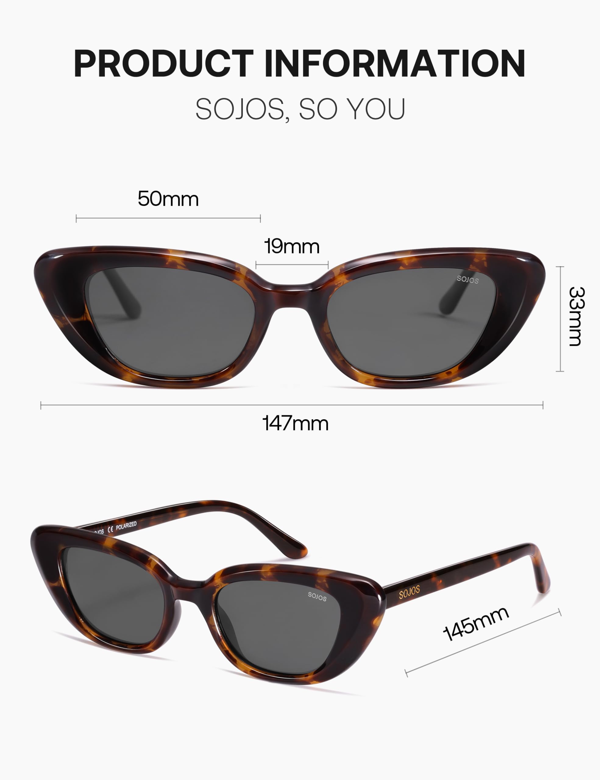 SOJOS Gafas de sol polarizadas de acetato de ojo de gato para mujer ARIA
