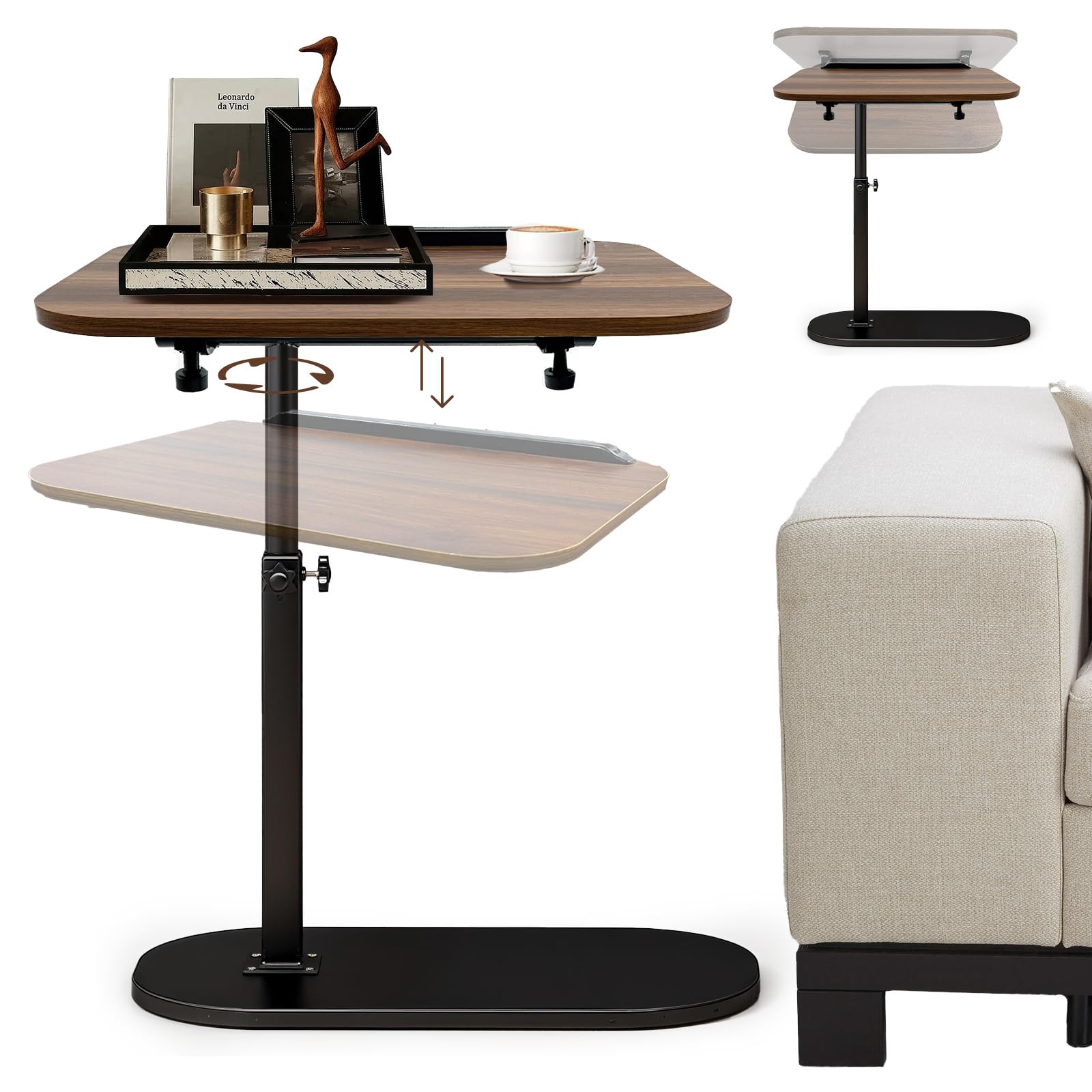 ZHIYUEJING Laptop Table for Couch 360 Rotatable Height Adjustable Small C Table for Sofa for Bathroom Bedroom Living