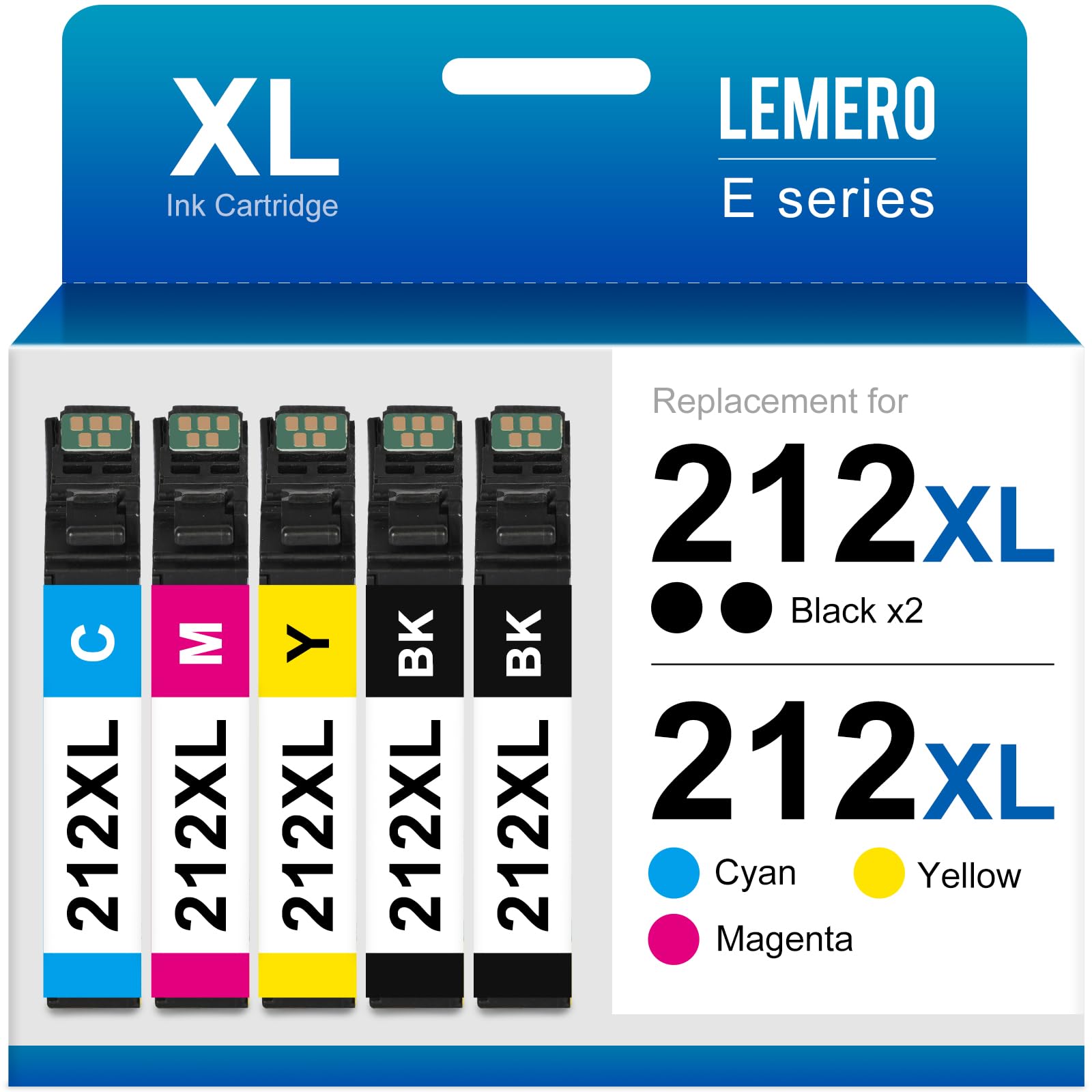 LEMERO 212 Ink cartridges Remanufactured Replacement for Epson 212 212XL Workforce WF-2850 WF-2830 Expression Home XP-4105 XP-4100 Ink Cartridges for epson 212 Ink cartridges (5 Pack)