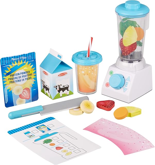 Melissa & Doug Smoothie Maker Blender Set | Role Play Toy for Children | Wooden Play food Toy | 3+ | Gift for Boy or Girl