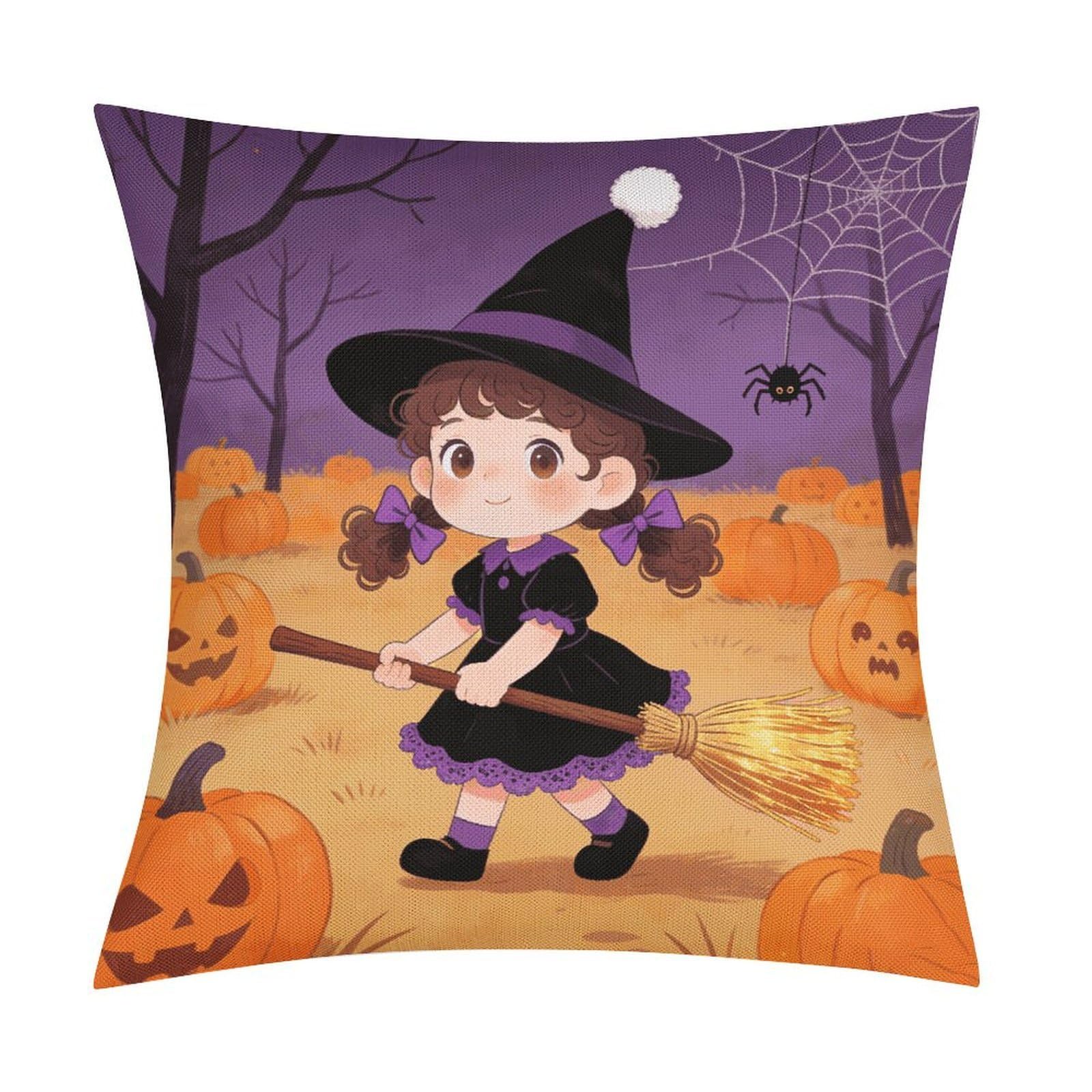 LZQPOEAS Halloween Throw Pillow Covers, Waterproof Faux Linen Pillow Cases with Invisible Zipper, Decorative Square Cushion Covers for Sofa Couch Living Room Bedroom 18x18 Inch