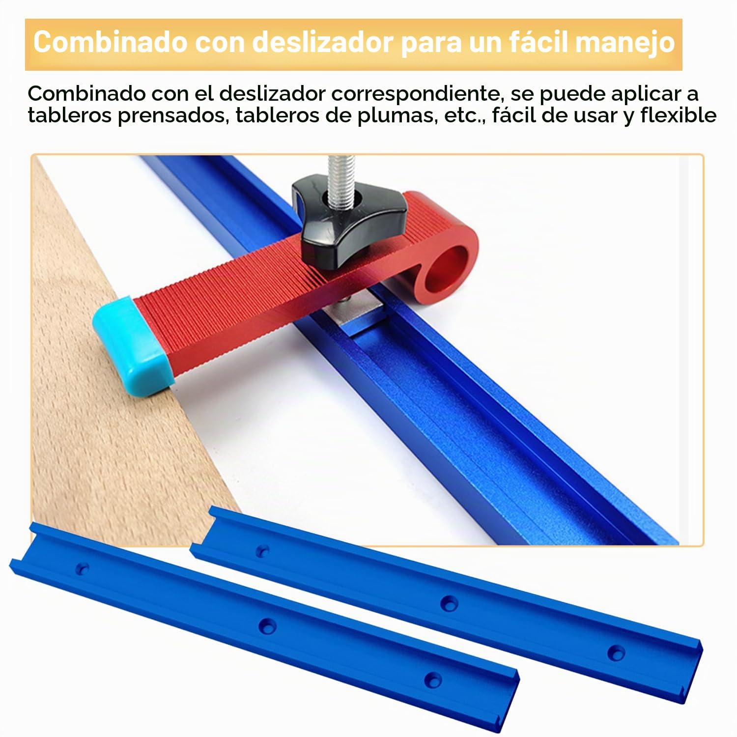 2 Piezas 400 mm Guía en T de Aluminio con M8/M6 T-Track Tuerca dDeslizante y 2 Mangos M8, Abrazaderas de Riel en T para Enrutador Sierra de Mesa para Carpintero