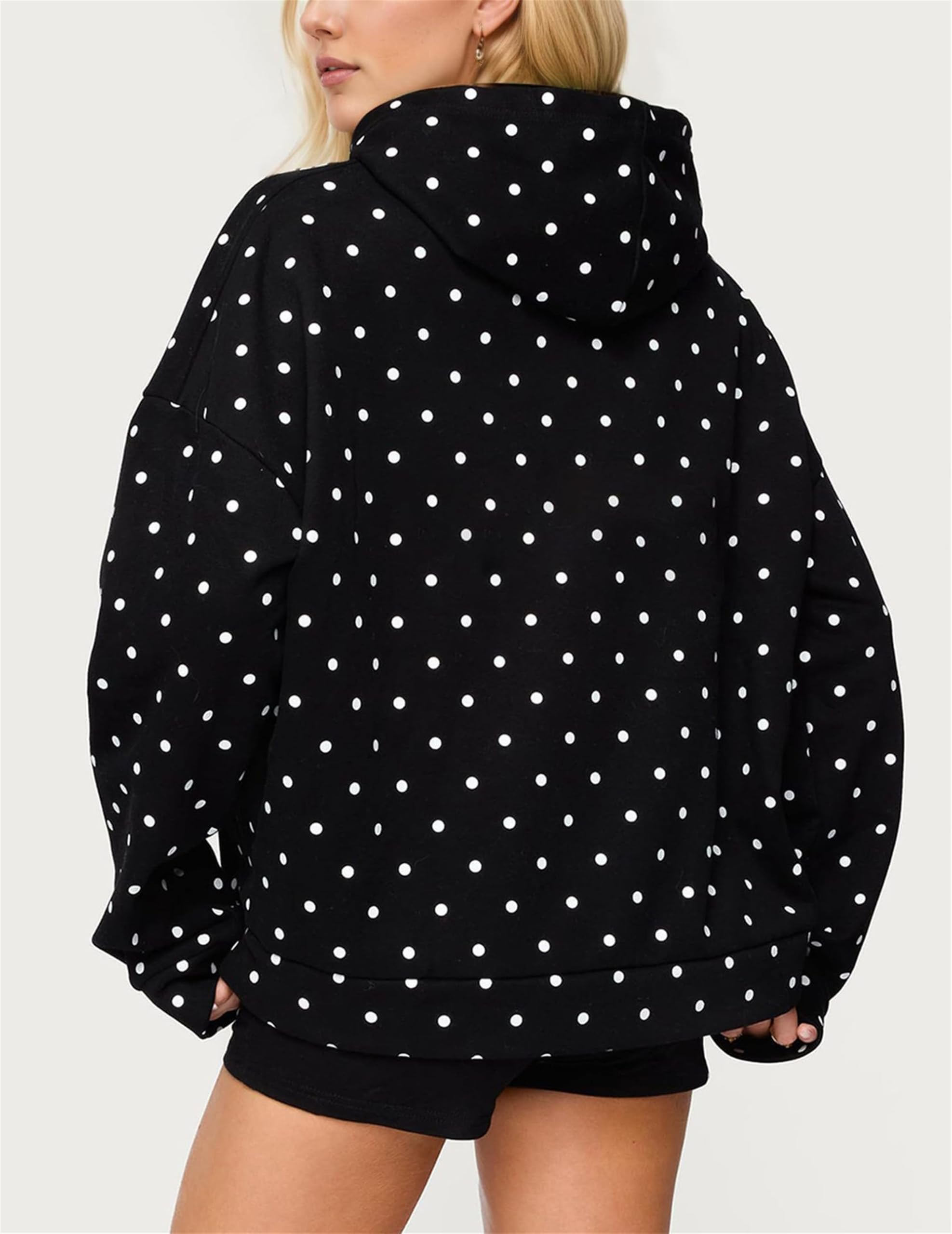 Generisch Damska bluza z kapturem w kropki oversize bluza z kapturem bluza rekreacyjna top (czarna, S)