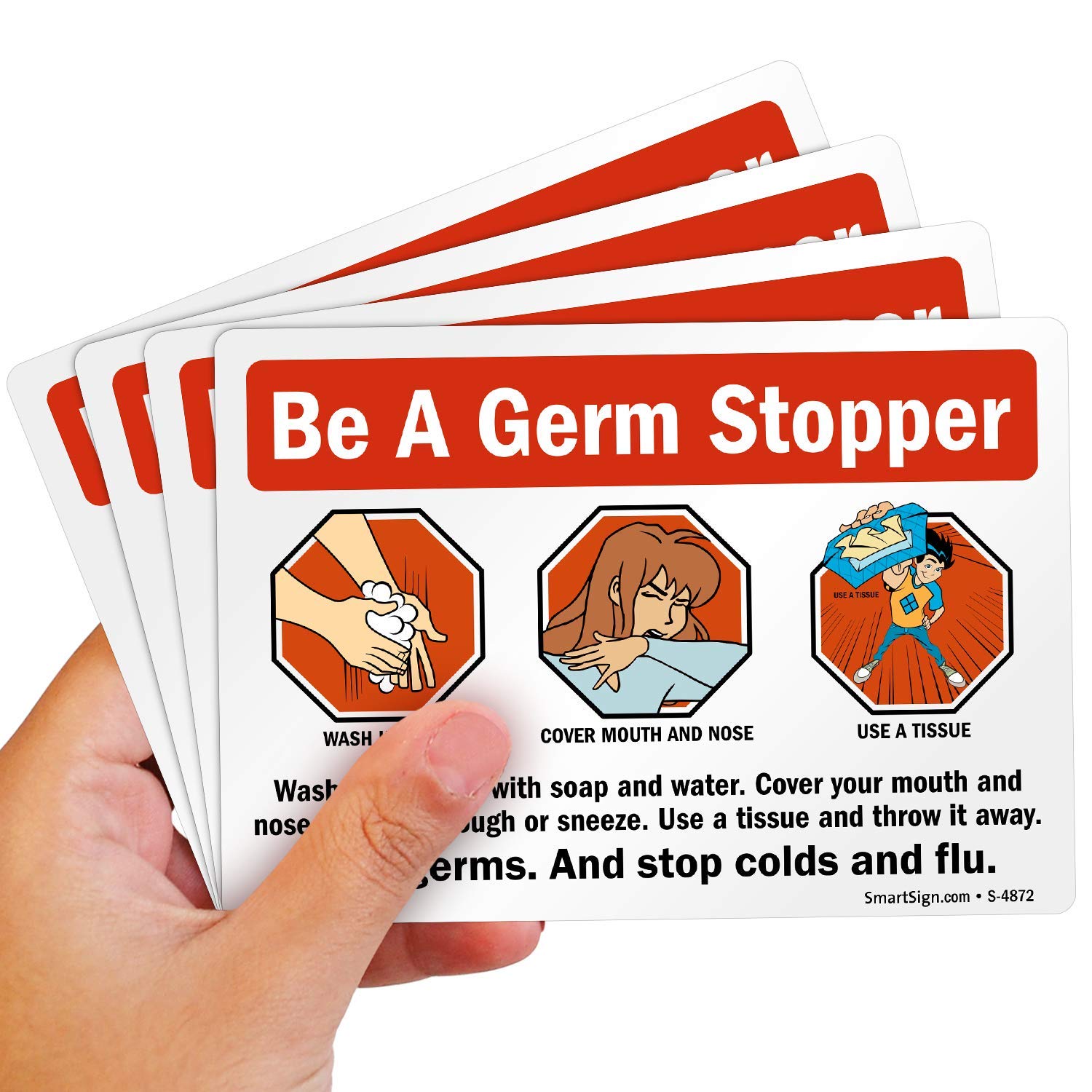 Bеѕt Quаlіtу 🔥 SmartSign “Be A Germ-Stopper Hand Washing Label | 3.5 x 5 Laminated Vinyl, Pack of 4