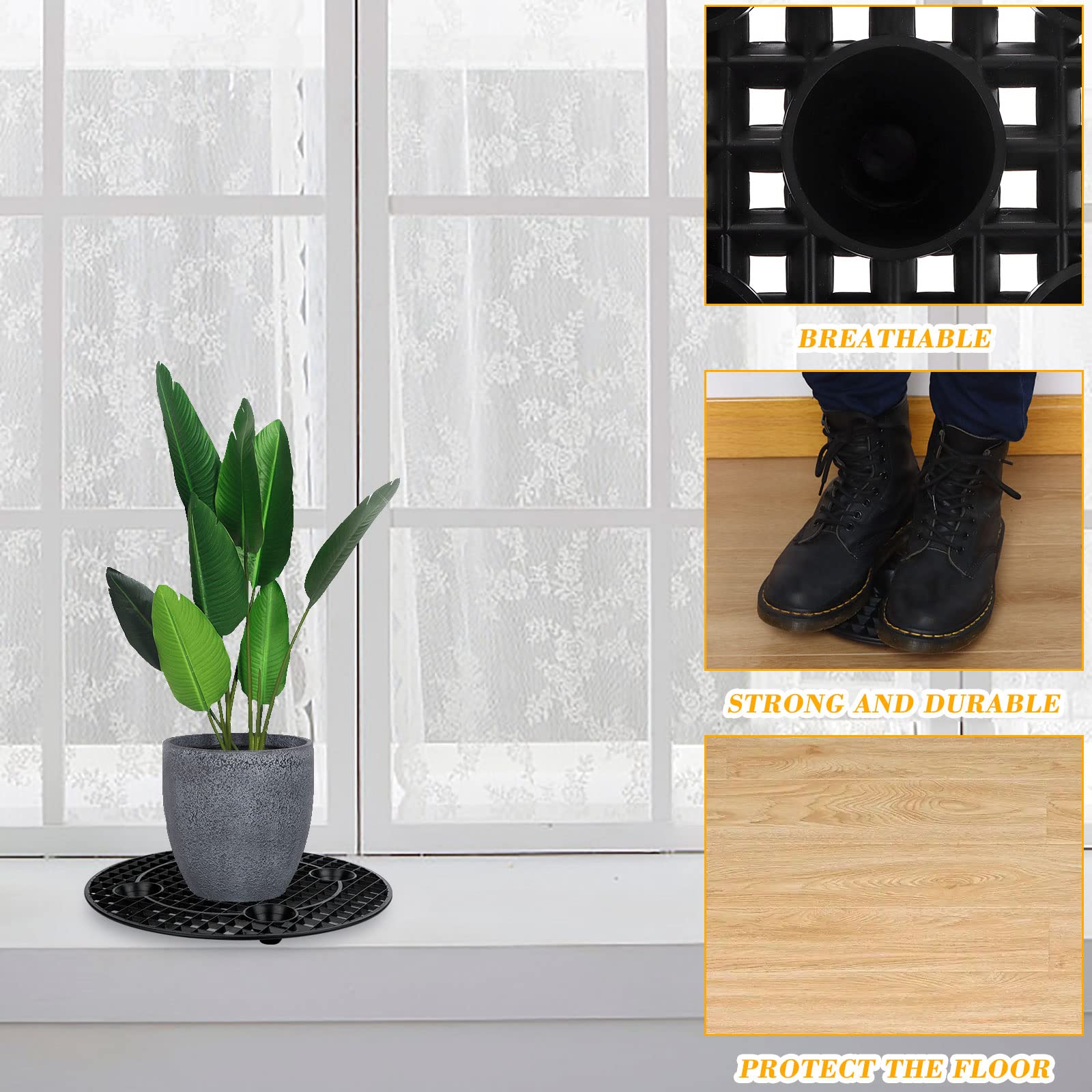 CCCYMM 6 pezzi di elevatore per piante, resistente, supporto per piante, rotondo, nero, per piante in plastica, per interni ed esterni, per pavimenti, 20 cm