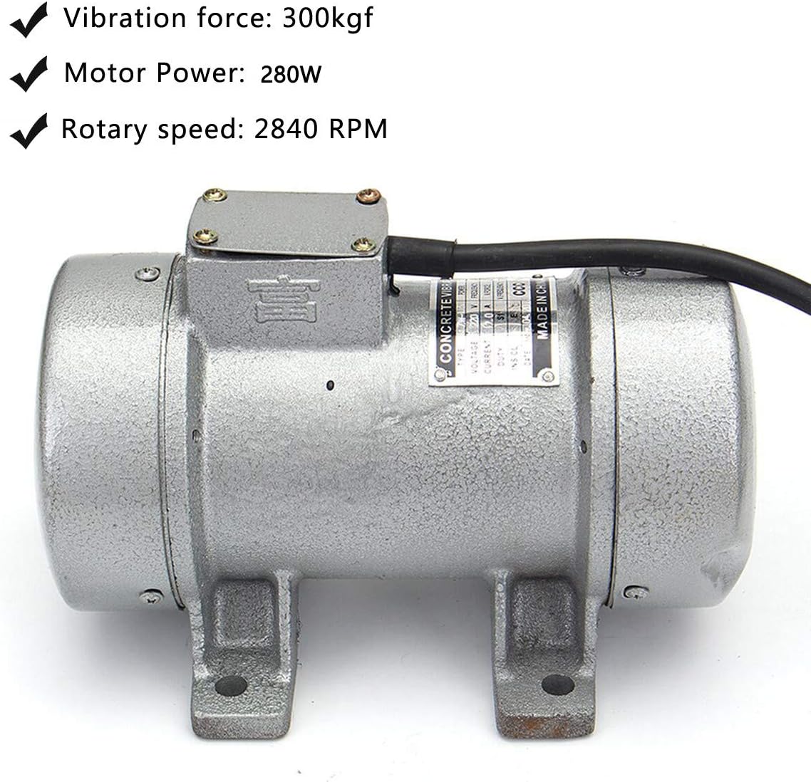 MYOYAY Concrete Vibrator, 280W Electric Concrete Vibrator Concrete Motor Vibrating Shaker Table Vibrator Motor Heavy Duty Machine 110V 60HZ 2840RPM 300KGF with 5.9fts Power Cable