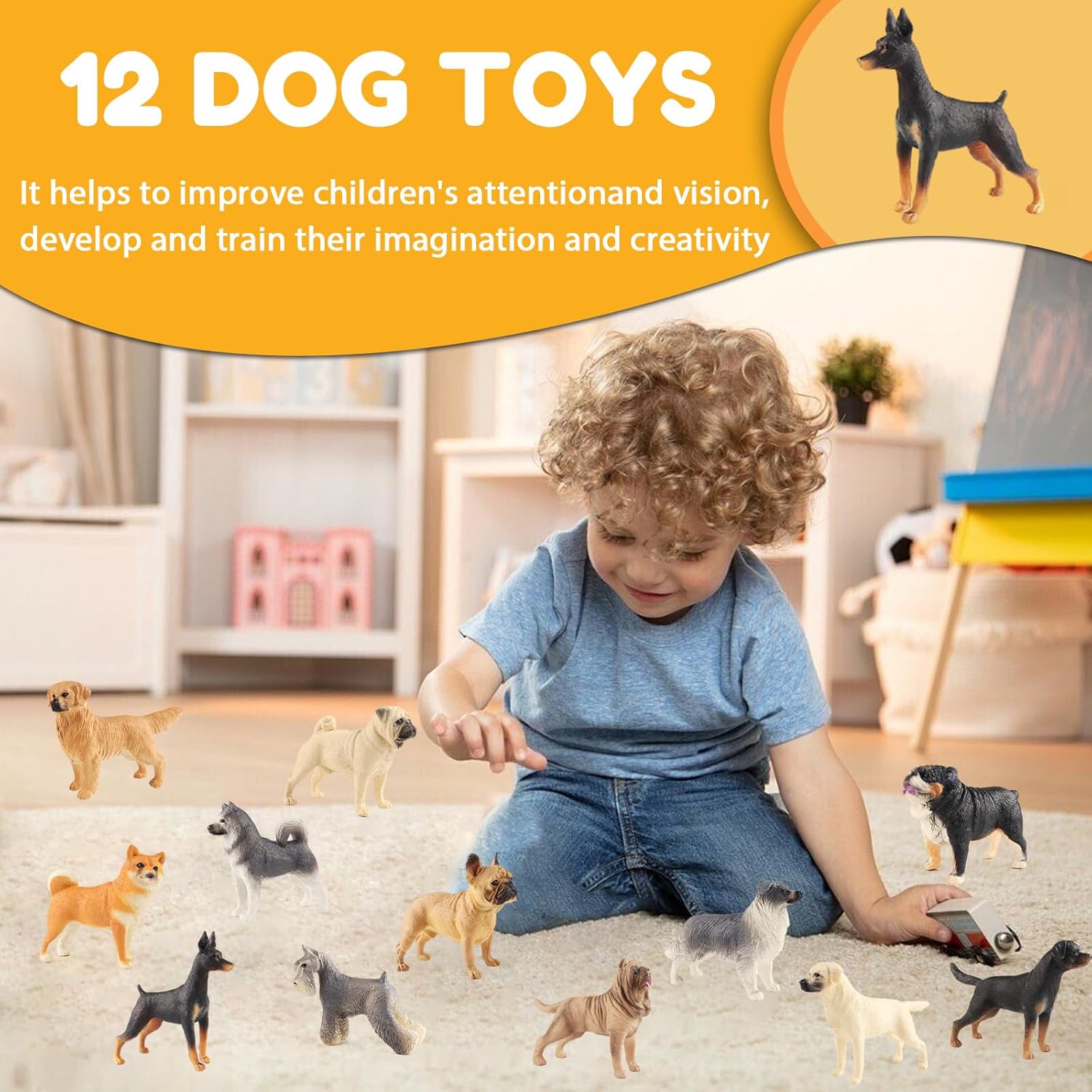 EOIVSH 12PCS Realistic Dog Figurines Toy, Plastic Puppy Figures Set, Dogs Figures Cake Toppers Birthday Gift for Kids Toddlers
