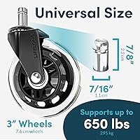 Vista 12 de Lifelong Ruedas de repuesto de goma para sillas de oficina, ruedas resistentes de 2 pulgadas para suelos de madera dura y alfombras, juego de 5