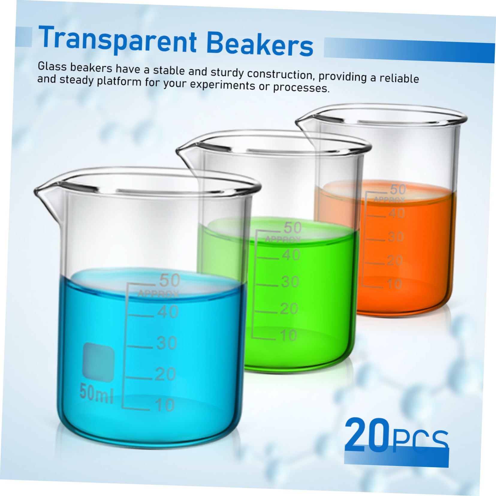Alipis Vaso Medidor de Laboratorio 50ml Vidrio Transparente 20 Piezas | Forma Baja Escala, Uso Versátil, Limpieza Fácil, Estilo Simple y Elegante