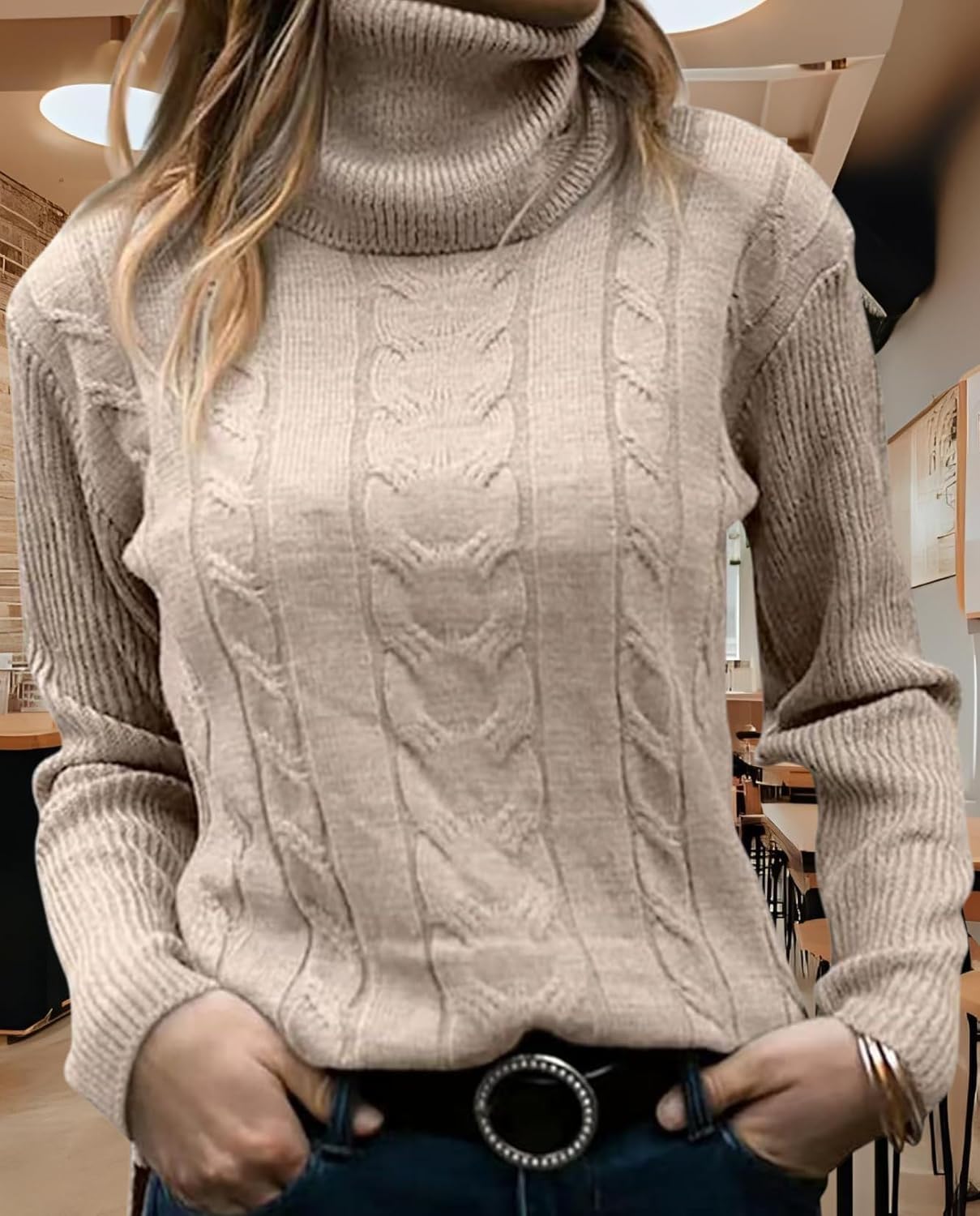 Women's Retro High Neck Pullover Sweater Long Sleeve Casual Warm Top for Vacation and Daily Wear - Image 4