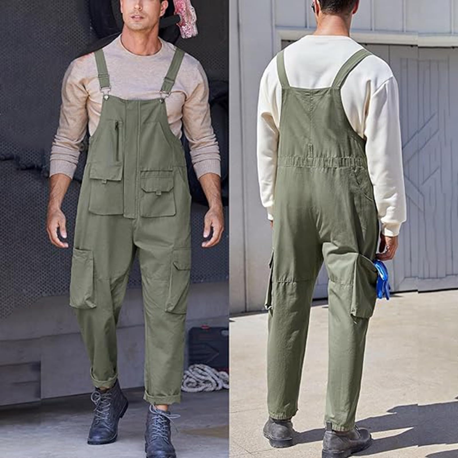 Generisch Peto para hombre, pantalones vaqueros con tirantes ajustables, mono para hombre, con prácticos bolsillos para herramientas, pantalones de trabajo, peto de trabajo, pantalones de moto, de