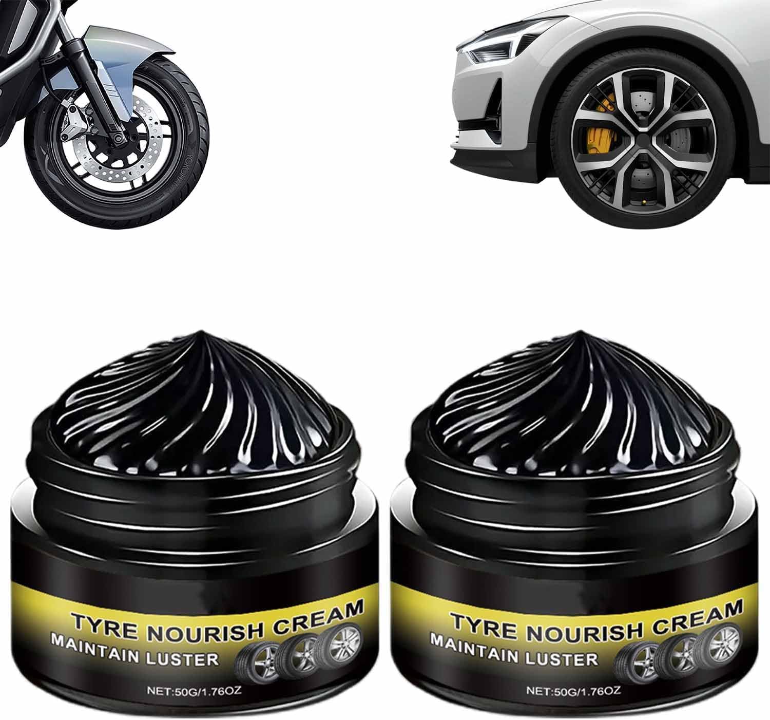 Tyre Nourish Cream, 2-Pack Car Tire & Plastic Trim Renewal Paste, Tire Nourish Wax Cream, Restores Black Gloss, Powerful Wheel Cleaning Refurbish Wax, for Car Tires (Black-2 Packs) - 1